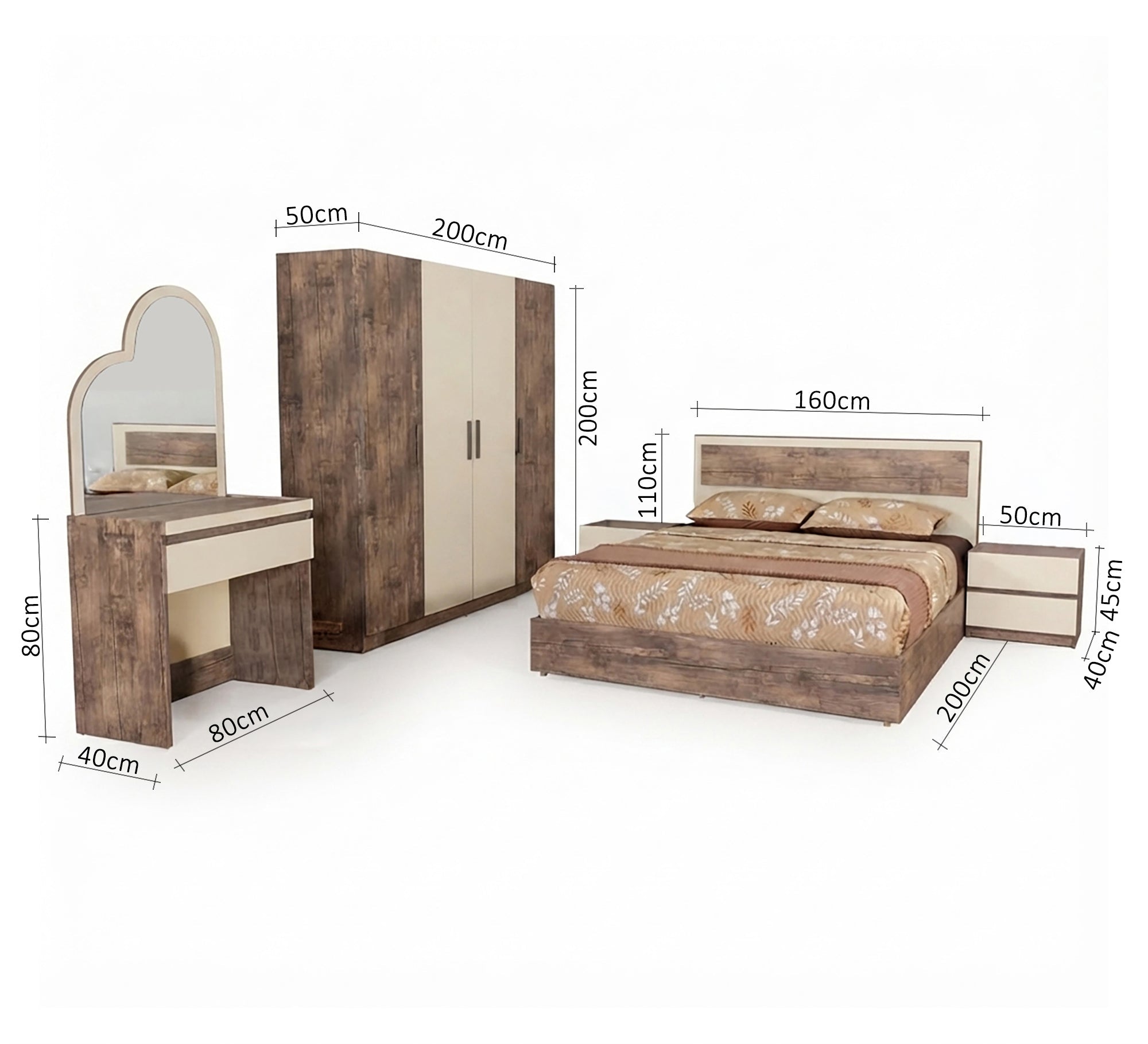 Modern bedroom in beige and wood tones - Vitrine Furniture - Master Bedroom Sets