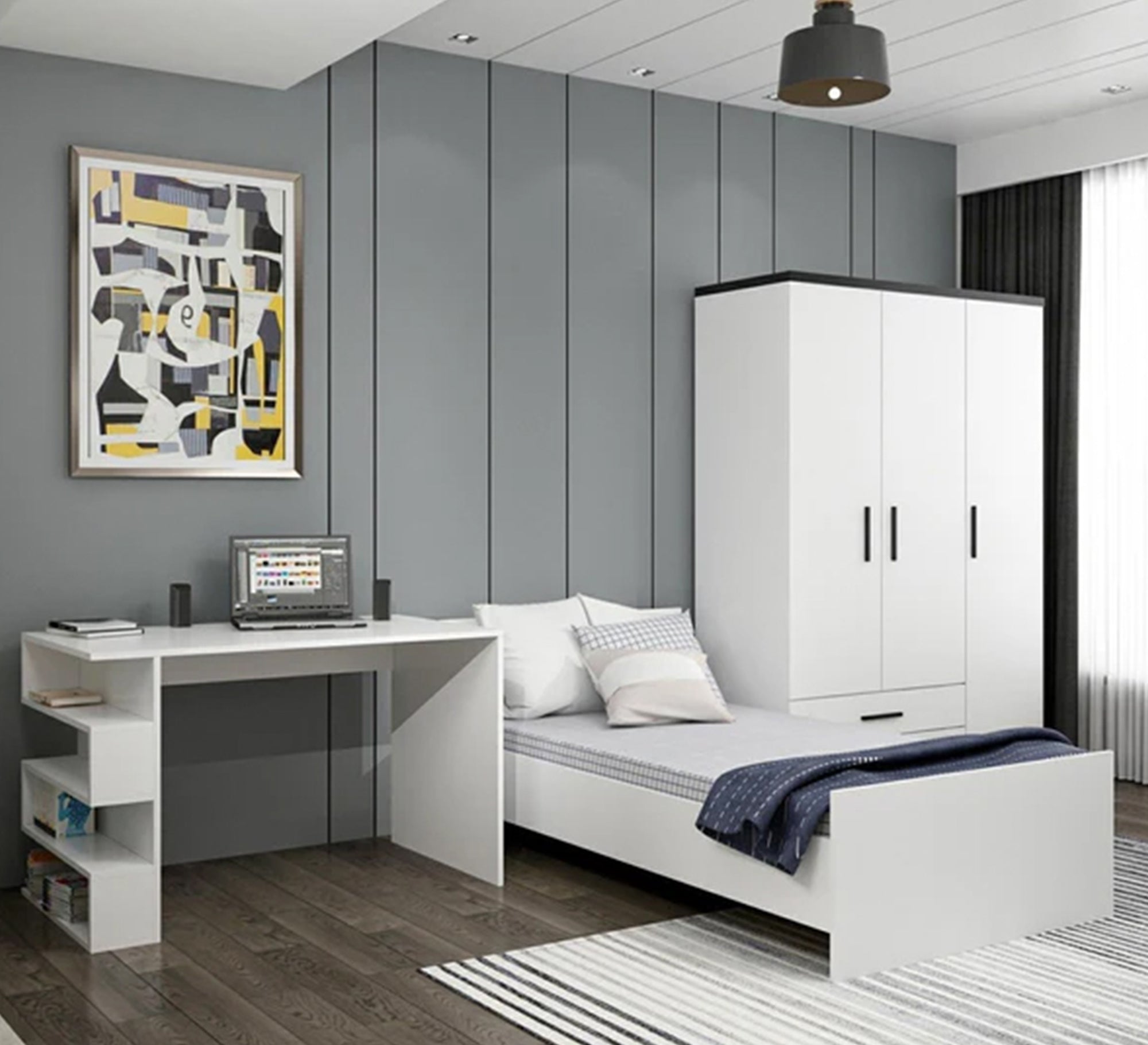 Modern bedroom in white and gray - Vitrine Furniture - Furniture