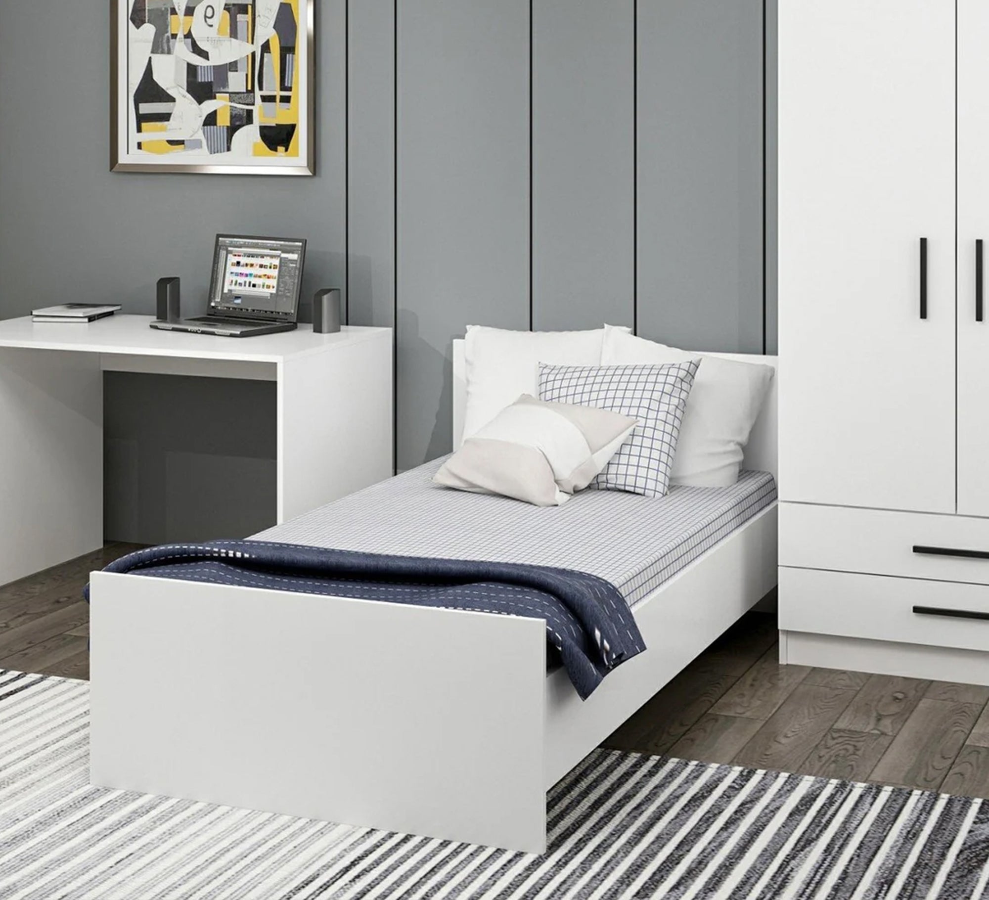 Modern bedroom in white and gray - Vitrine Furniture - Furniture