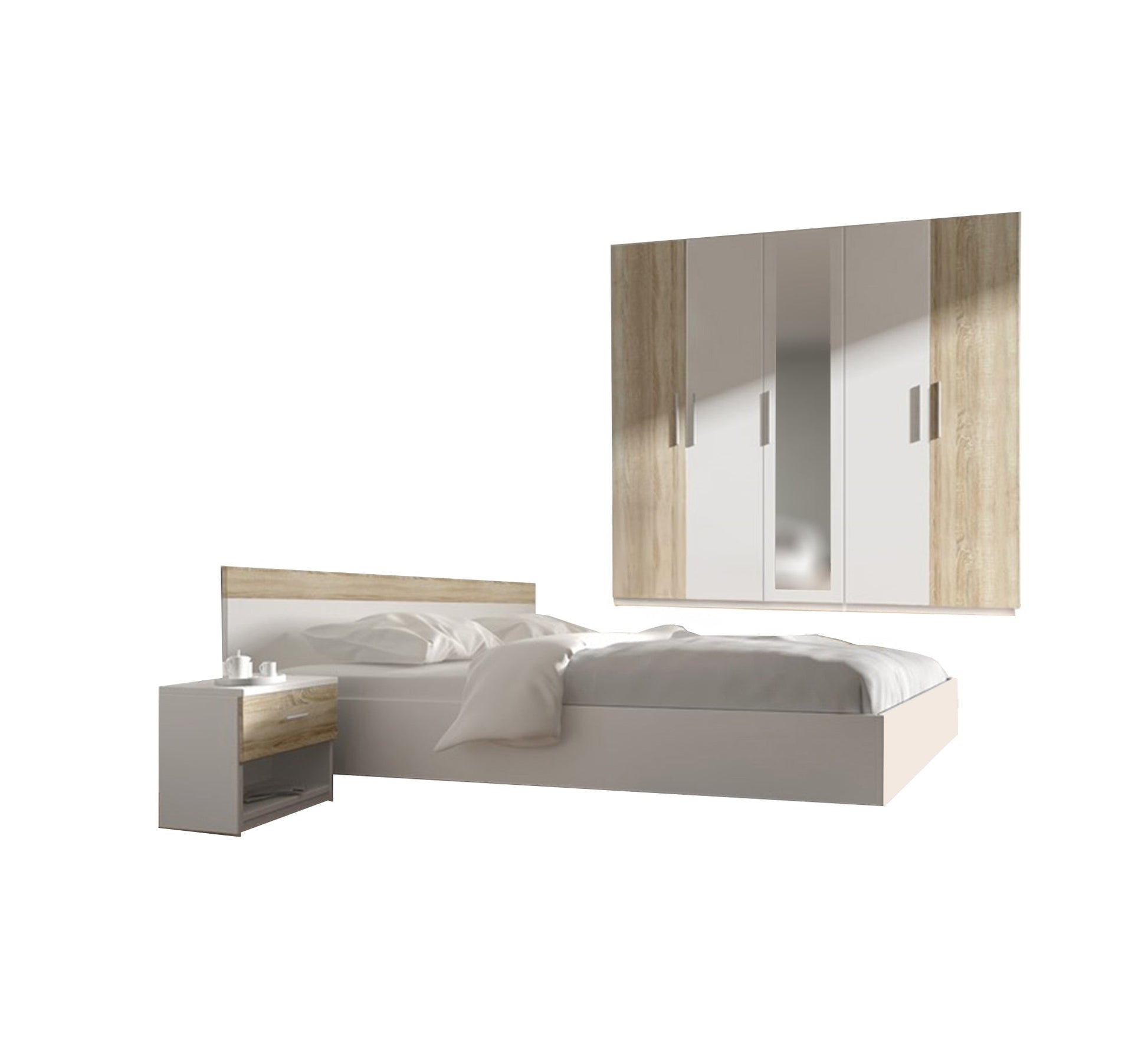 Modern bedroom with a contemporary white and wood touch - Vitrine Furniture - Furniture