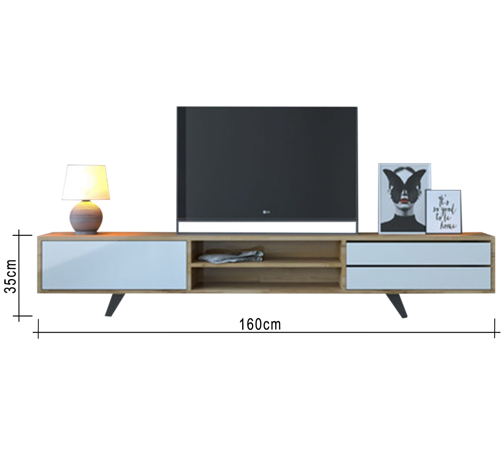 Modern beige and white TV unit with simple open shelves - Vitrine Furniture - Furniture