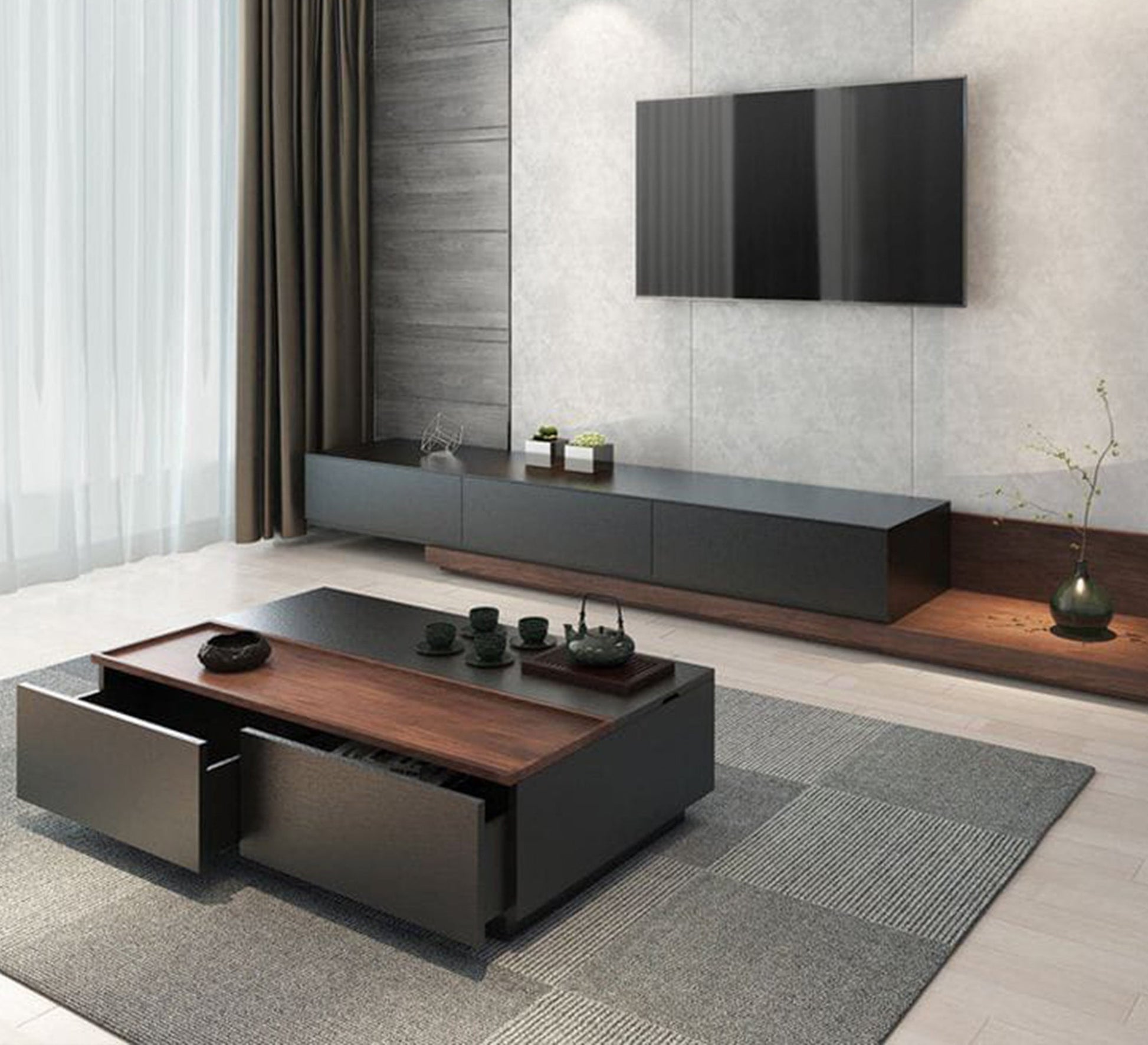 Modern black and brown TV unit and coffee table - Vitrine Furniture - Furniture
