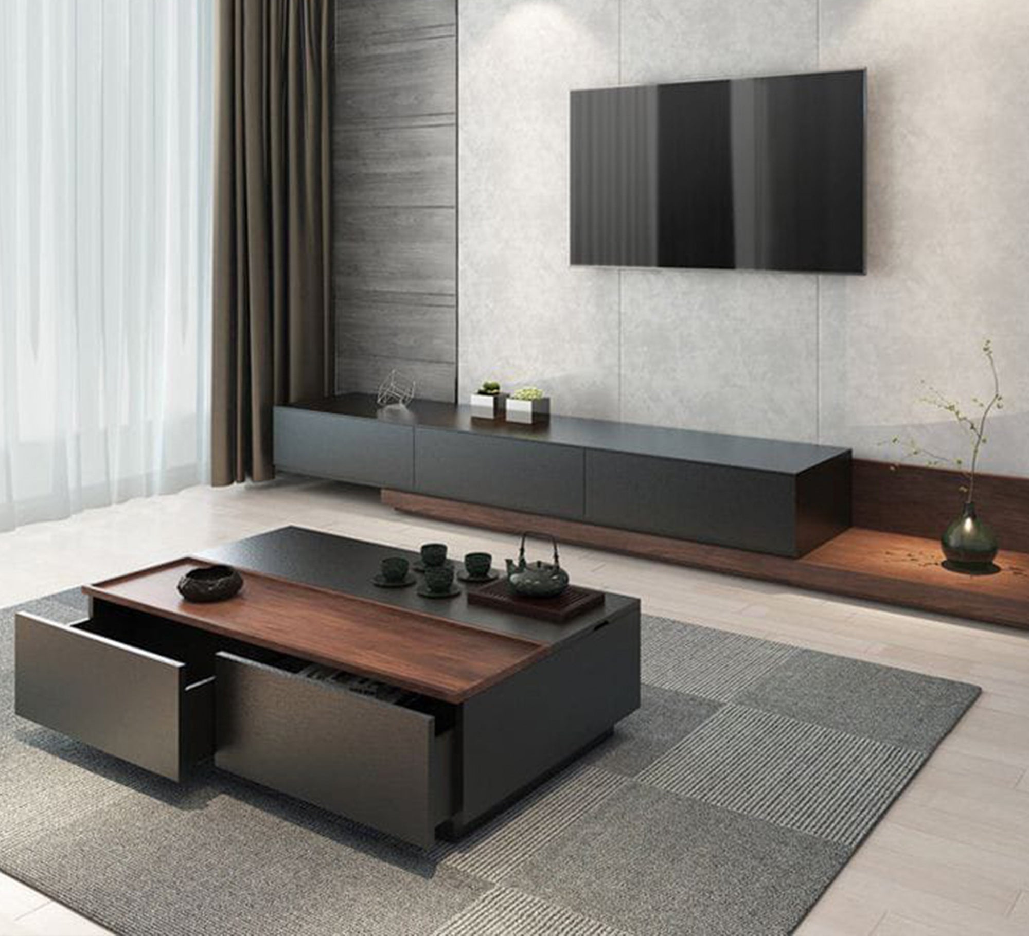Modern black and brown TV unit and coffee table - Vitrine Furniture - Furniture