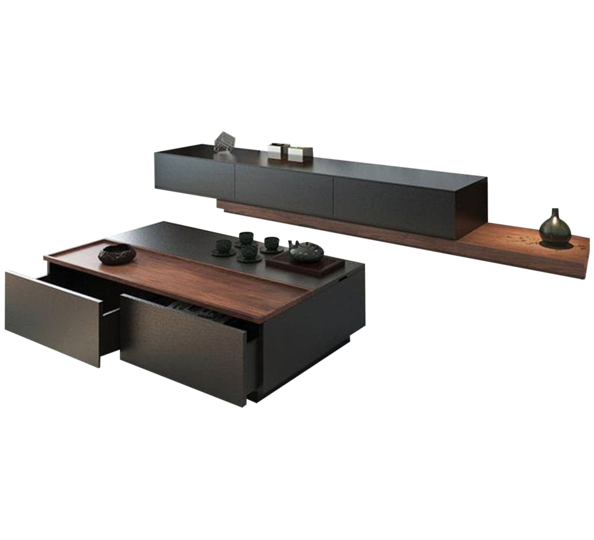 Modern black and brown TV unit and coffee table - Vitrine Furniture - Furniture