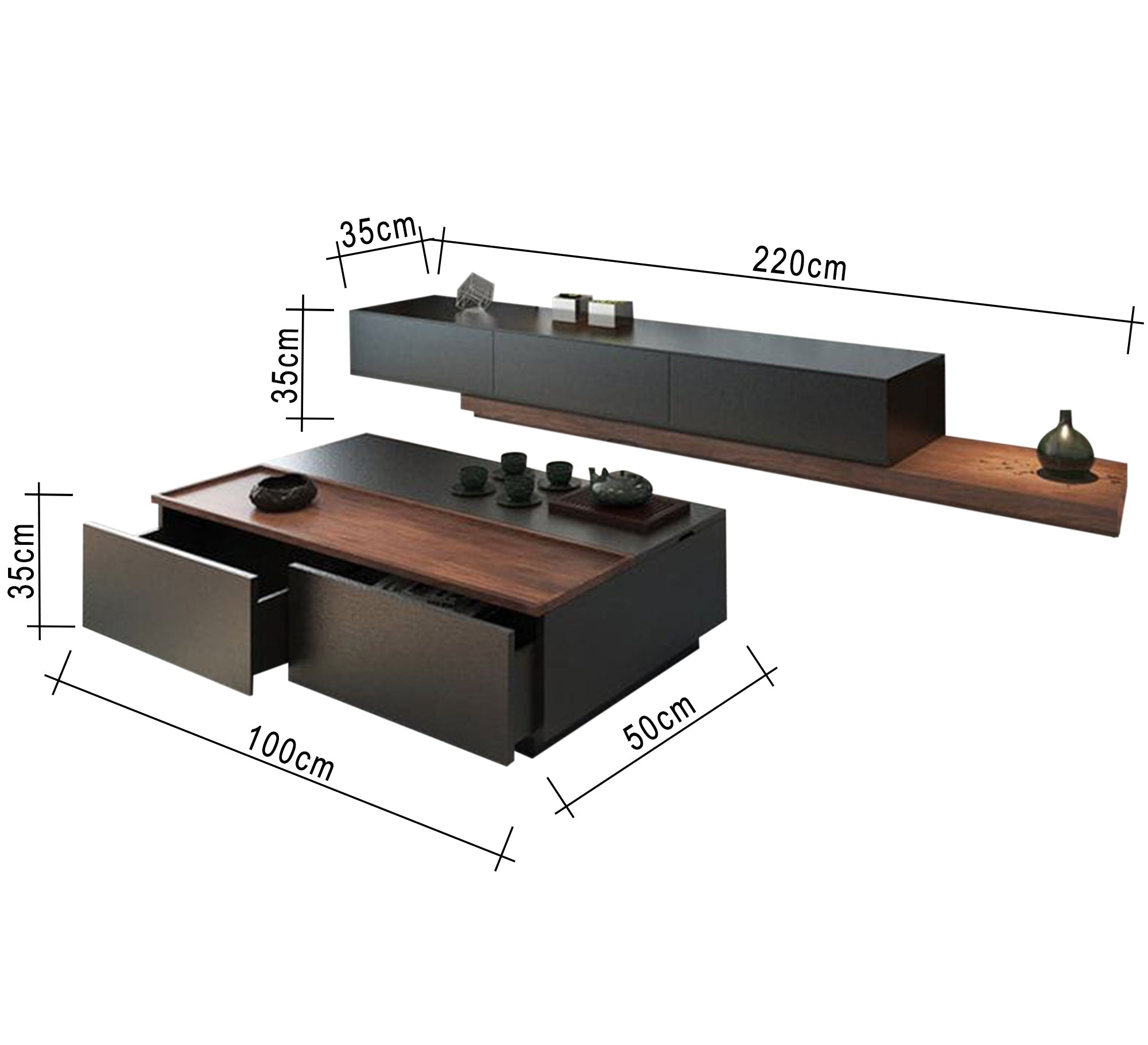 Modern black and brown TV unit and coffee table - Vitrine Furniture - Furniture