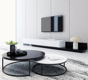 Modern black and white TV unit with circular tables - Vitrine Furniture - Furniture