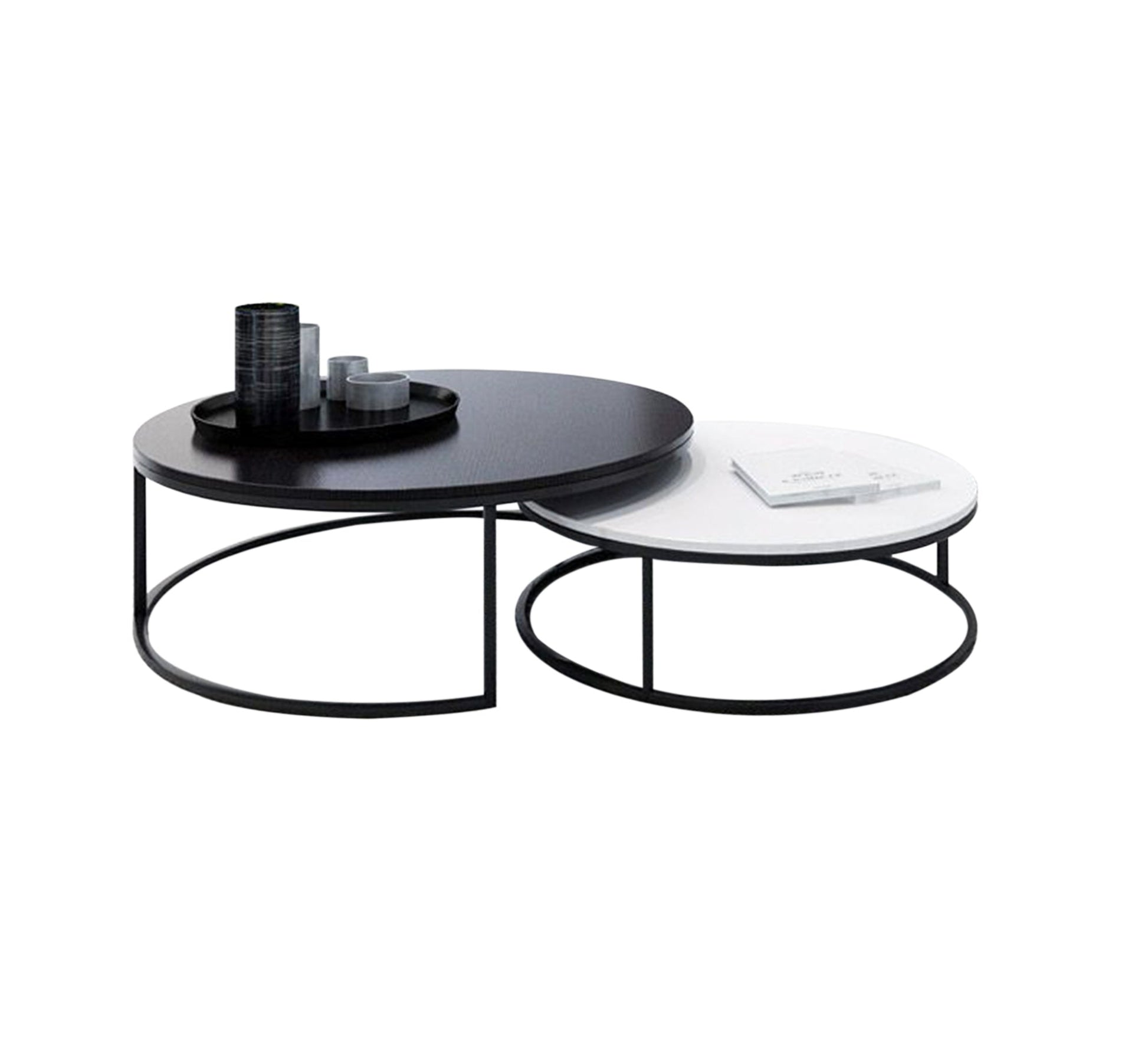 Modern black and white TV unit with circular tables - Vitrine Furniture - Furniture