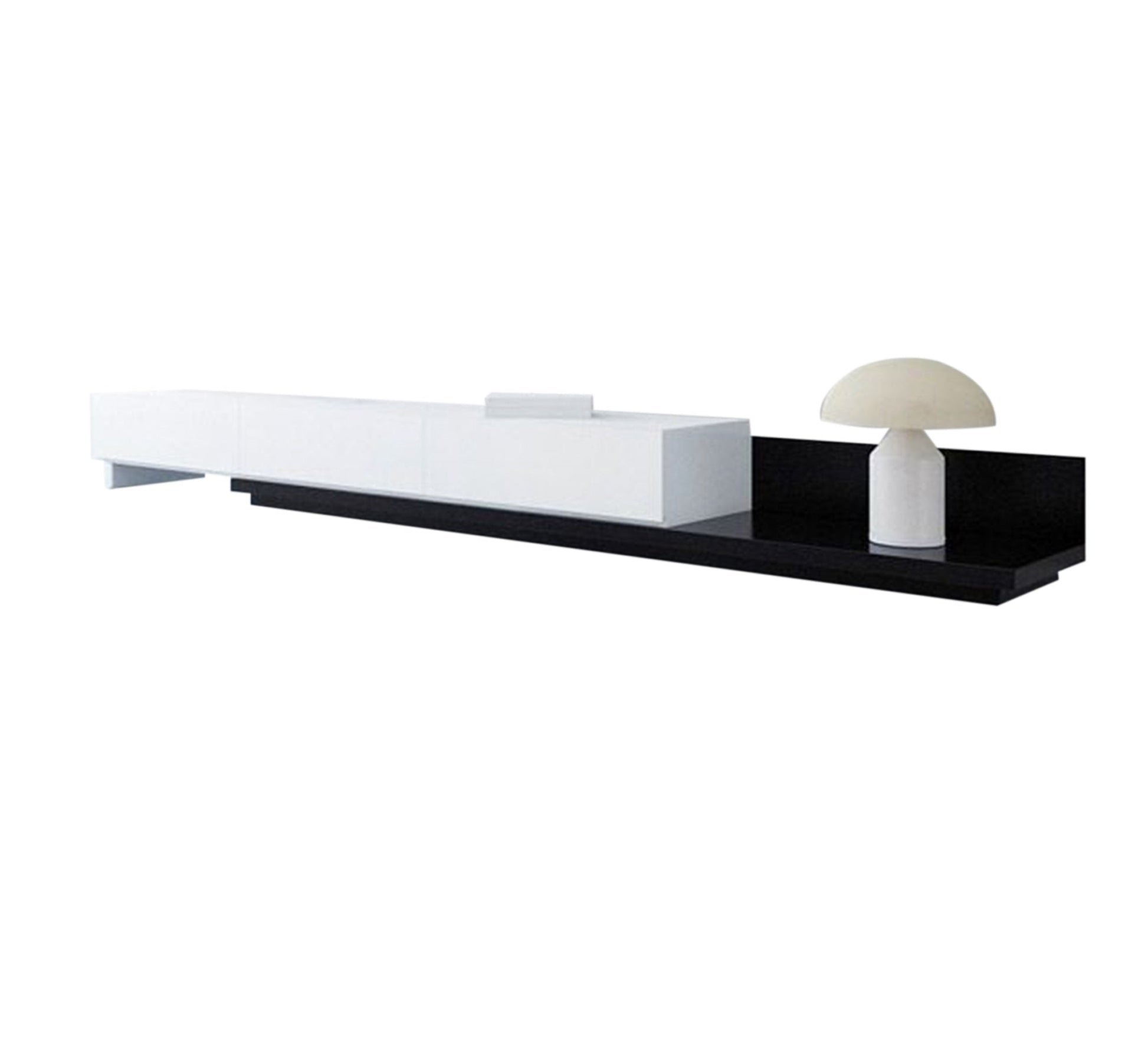 Modern black and white TV unit with circular tables - Vitrine Furniture - Furniture