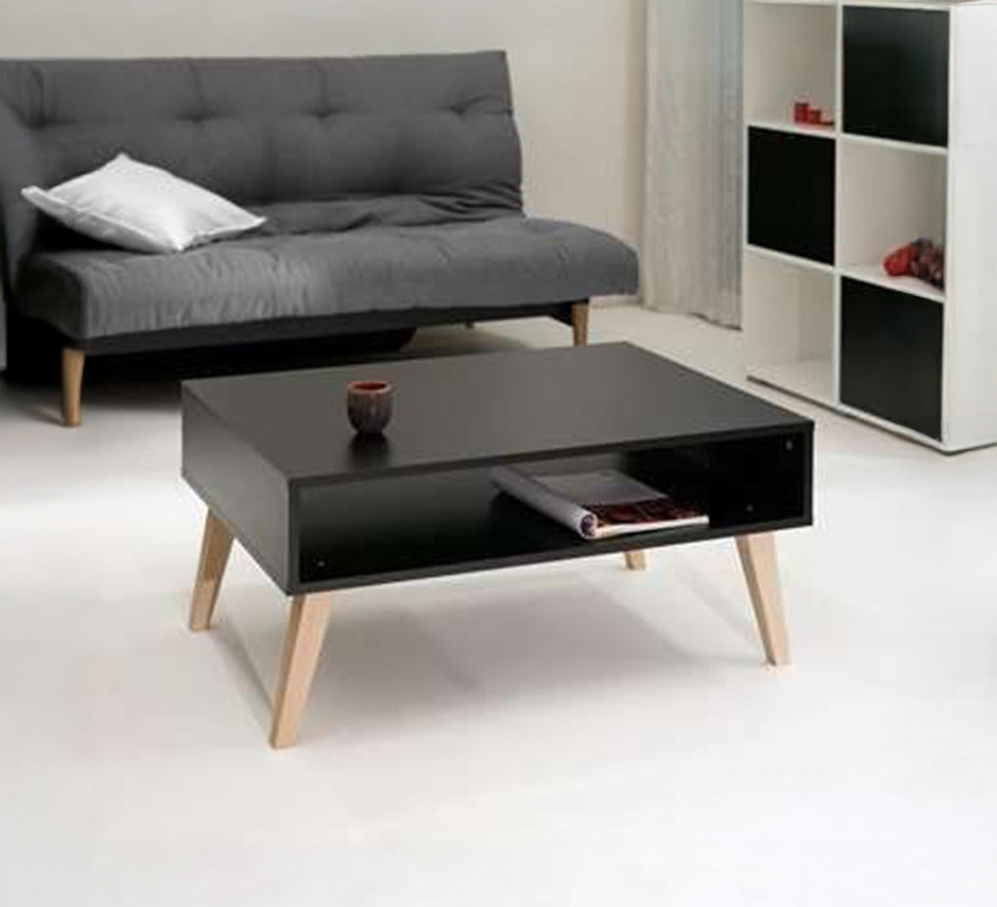 Modern black coffee table with wooden legs - Vitrine Furniture - Furniture