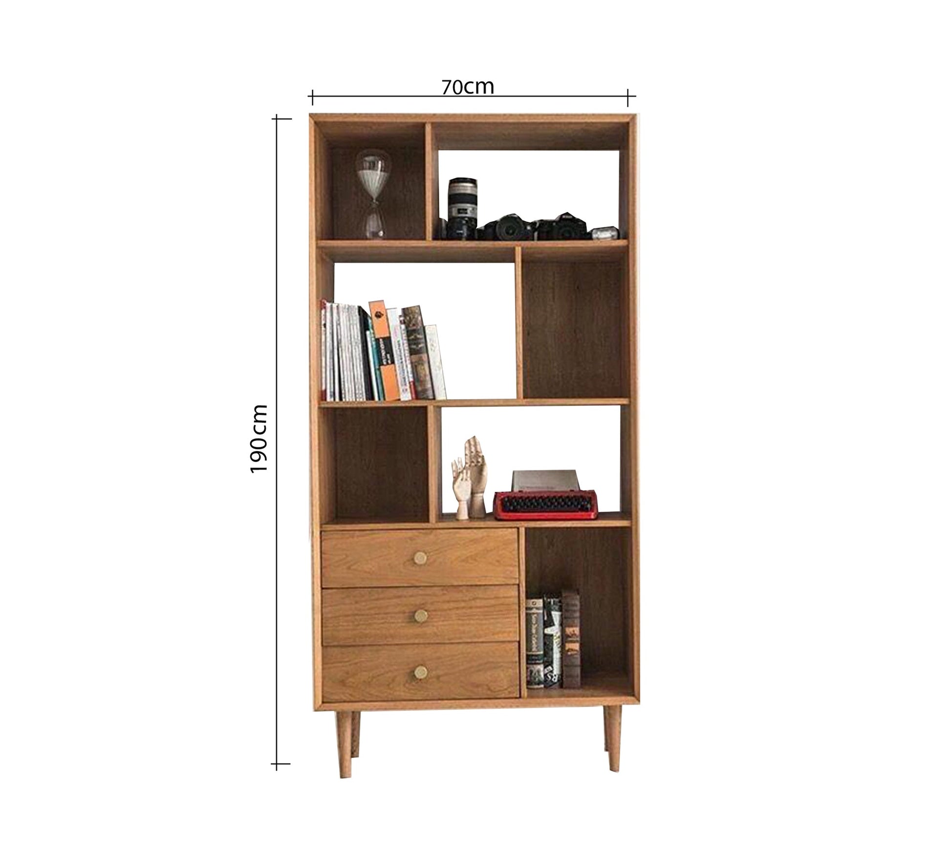 Modern bookcase with raised legs and three storage drawers - Vitrine Furniture - Furniture