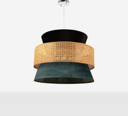 Modern chandelier blending velvet with natural bamboo - Vitrine Furniture - Lighting