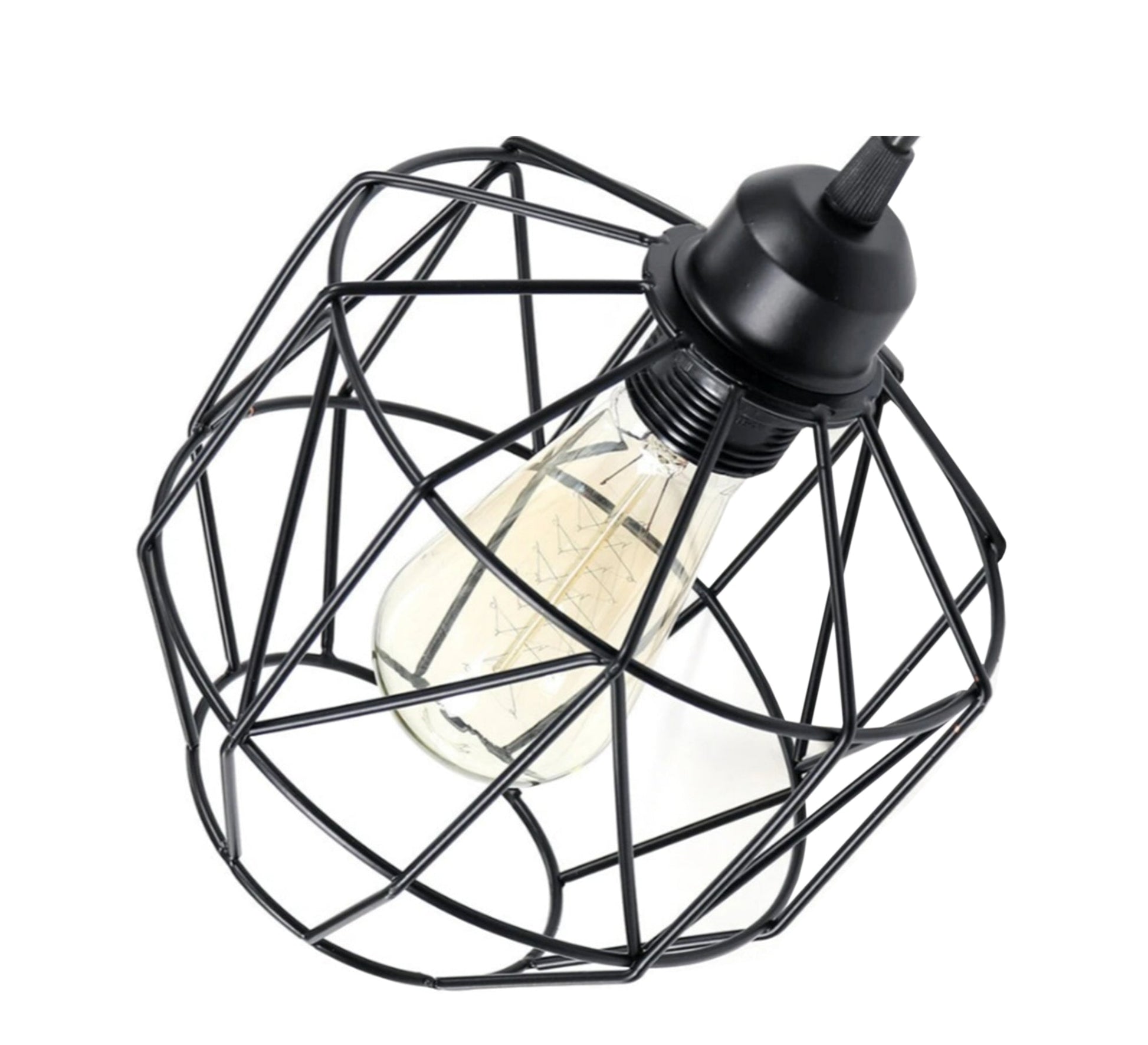 Modern Chandelier with Three Black Metal Cages at Different Heights - Vitrine Furniture - Lighting