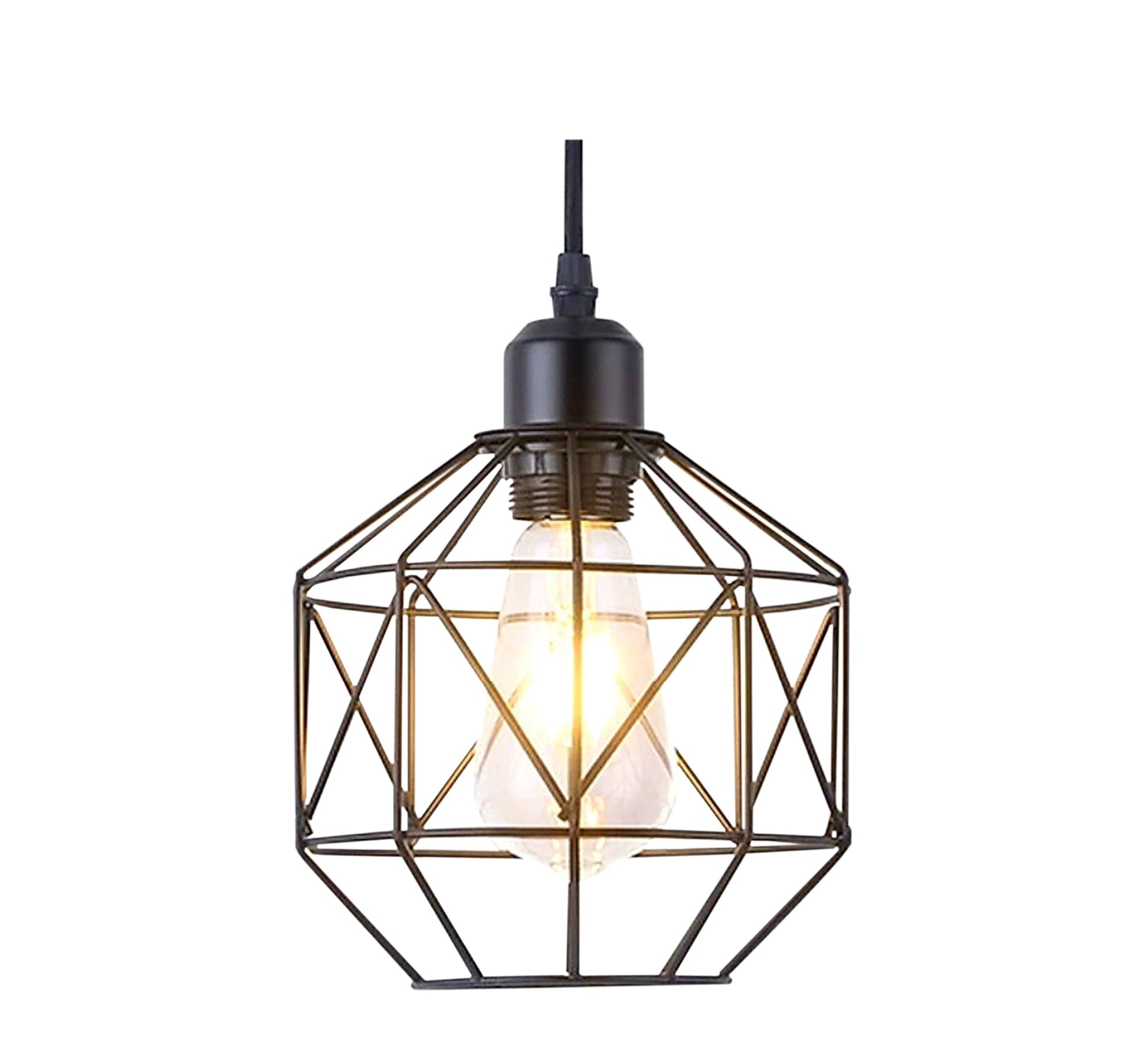 Modern Chandelier with Three Black Metal Cages at Different Heights - Vitrine Furniture - Lighting