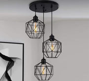 Modern Chandelier with Three Distinct Metal Cages Hanging at Different Heights - Vitrine Furniture - Lighting