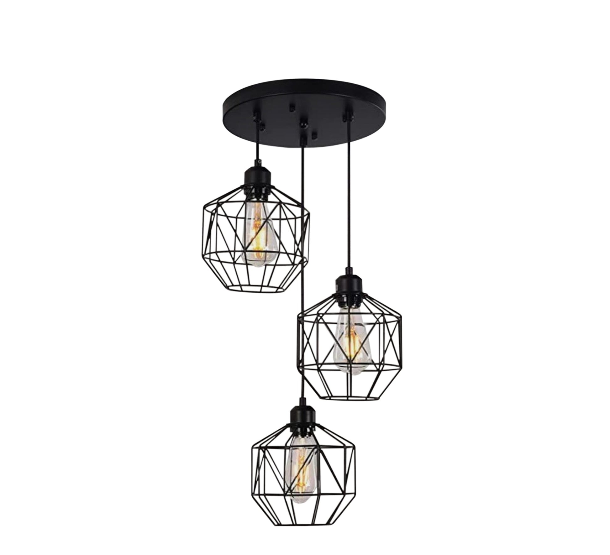 Modern Chandelier with Three Distinct Metal Cages Hanging at Different Heights - Vitrine Furniture - Lighting