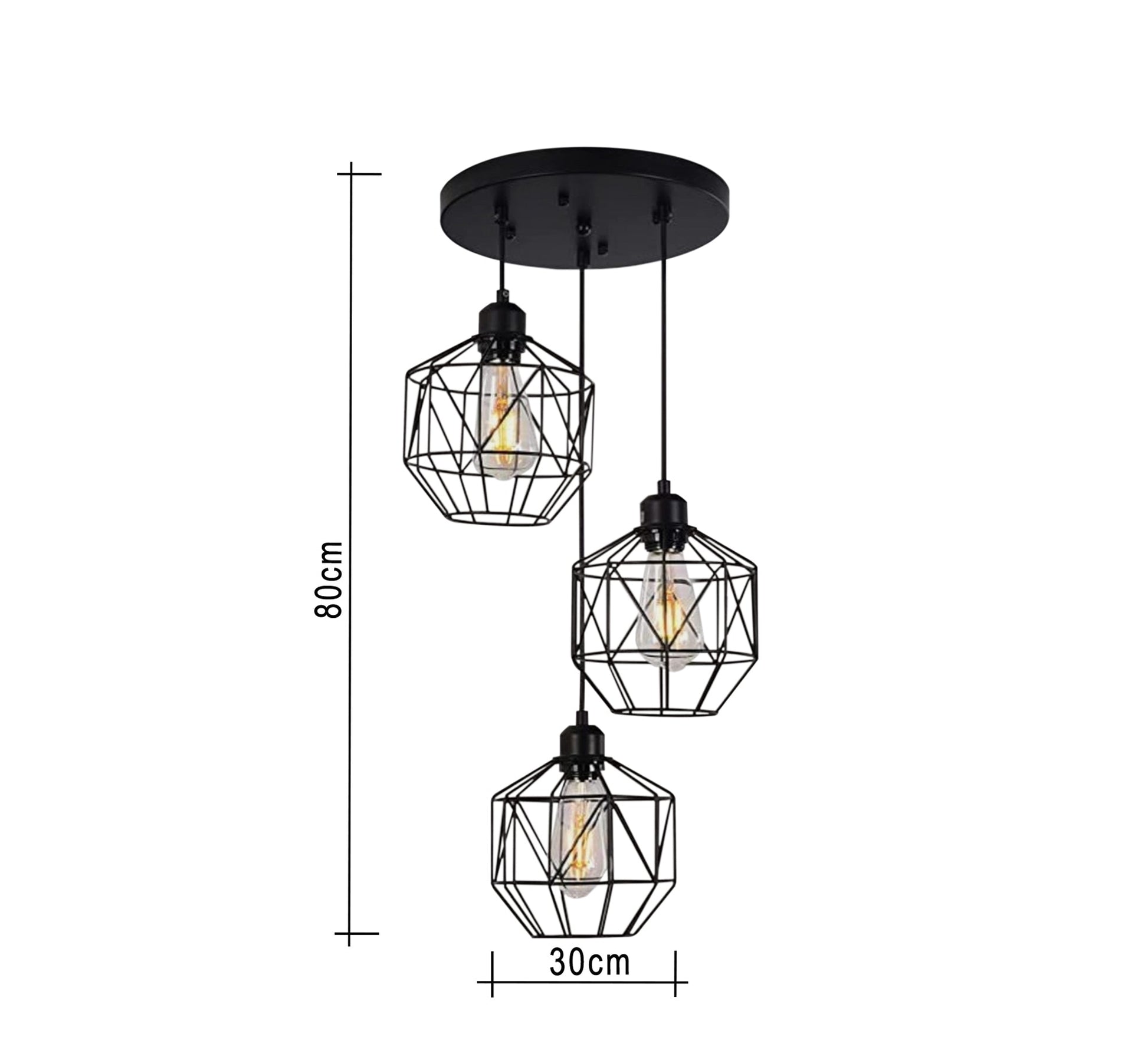 Modern Chandelier with Three Distinct Metal Cages Hanging at Different Heights - Vitrine Furniture - Lighting