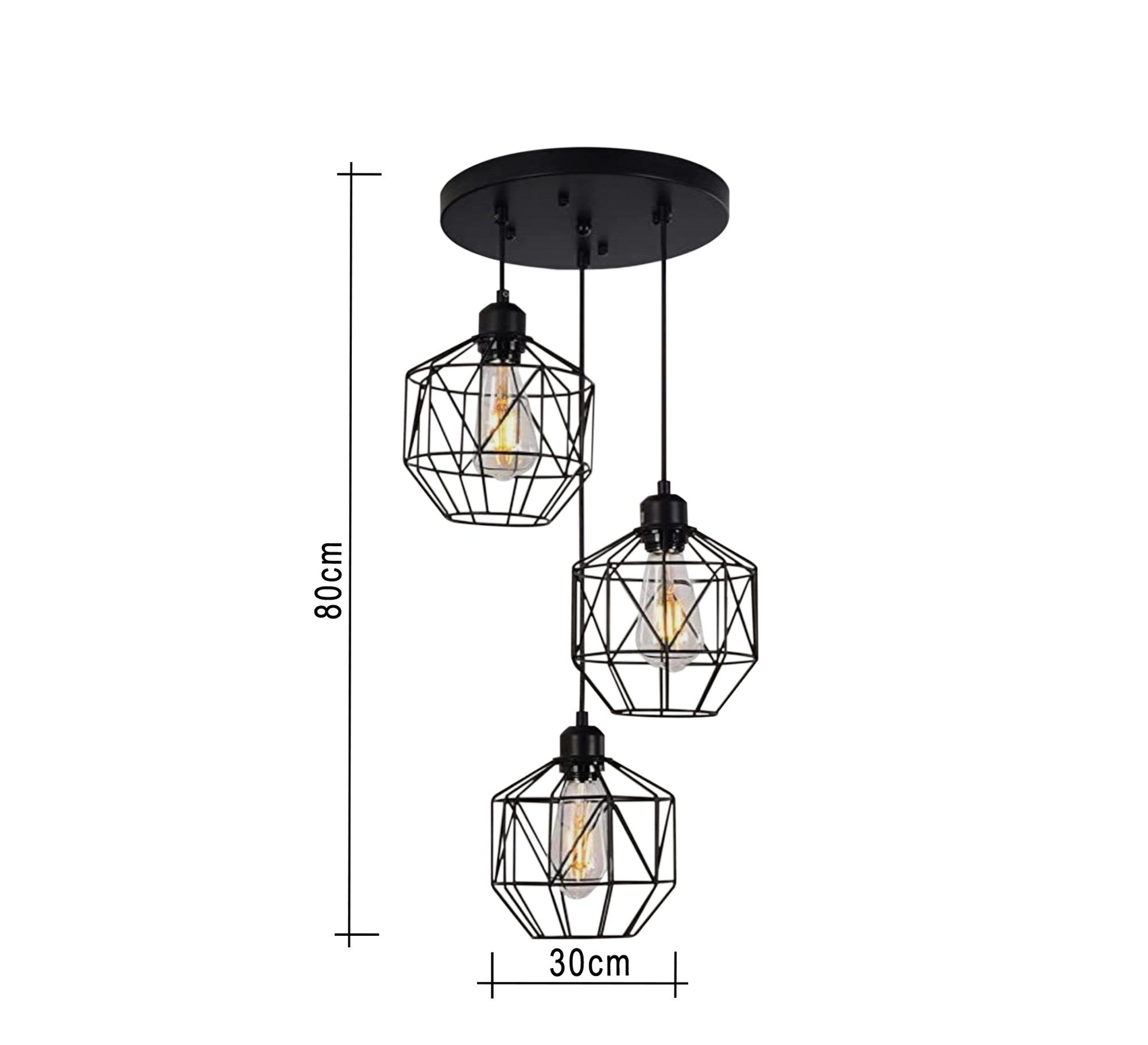 Modern Chandelier with Three Distinct Metal Cages Hanging at Different Heights - Vitrine Furniture - Lighting