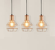 Modern Chandelier with Three Gold Metal Cages Hanging at Equal Heights - Vitrine Furniture - Lighting
