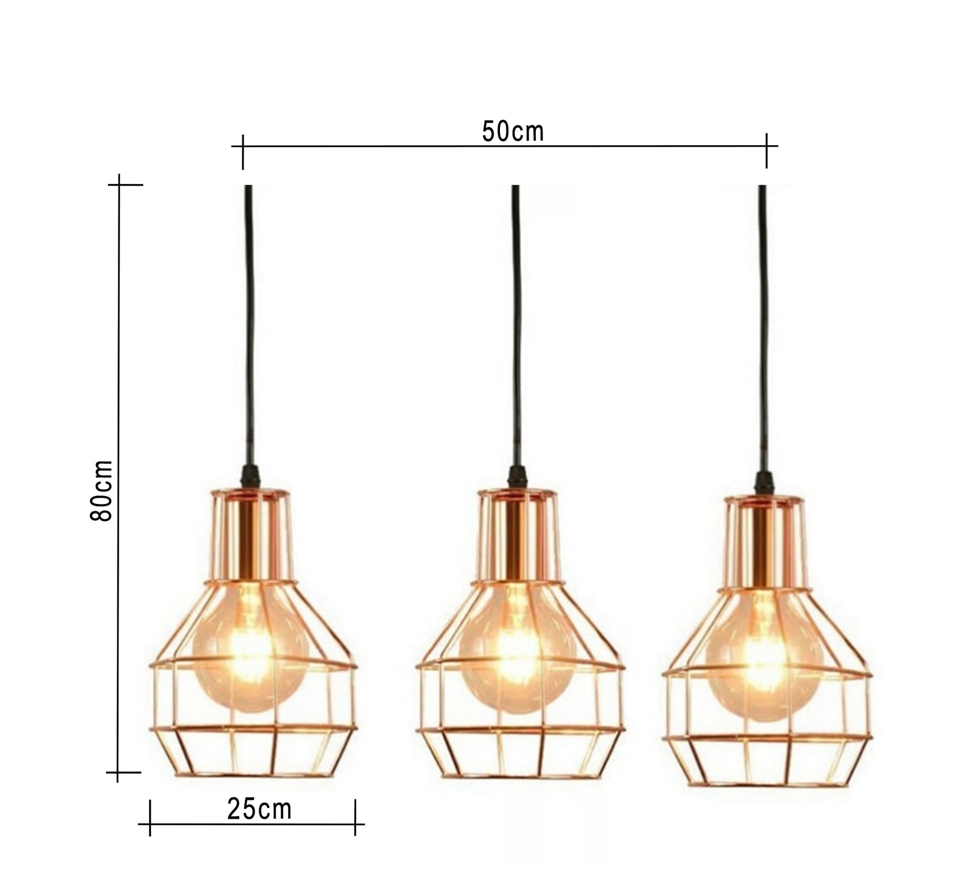 Modern Chandelier with Three Gold Metal Cages Hanging at Equal Heights - Vitrine Furniture - Lighting