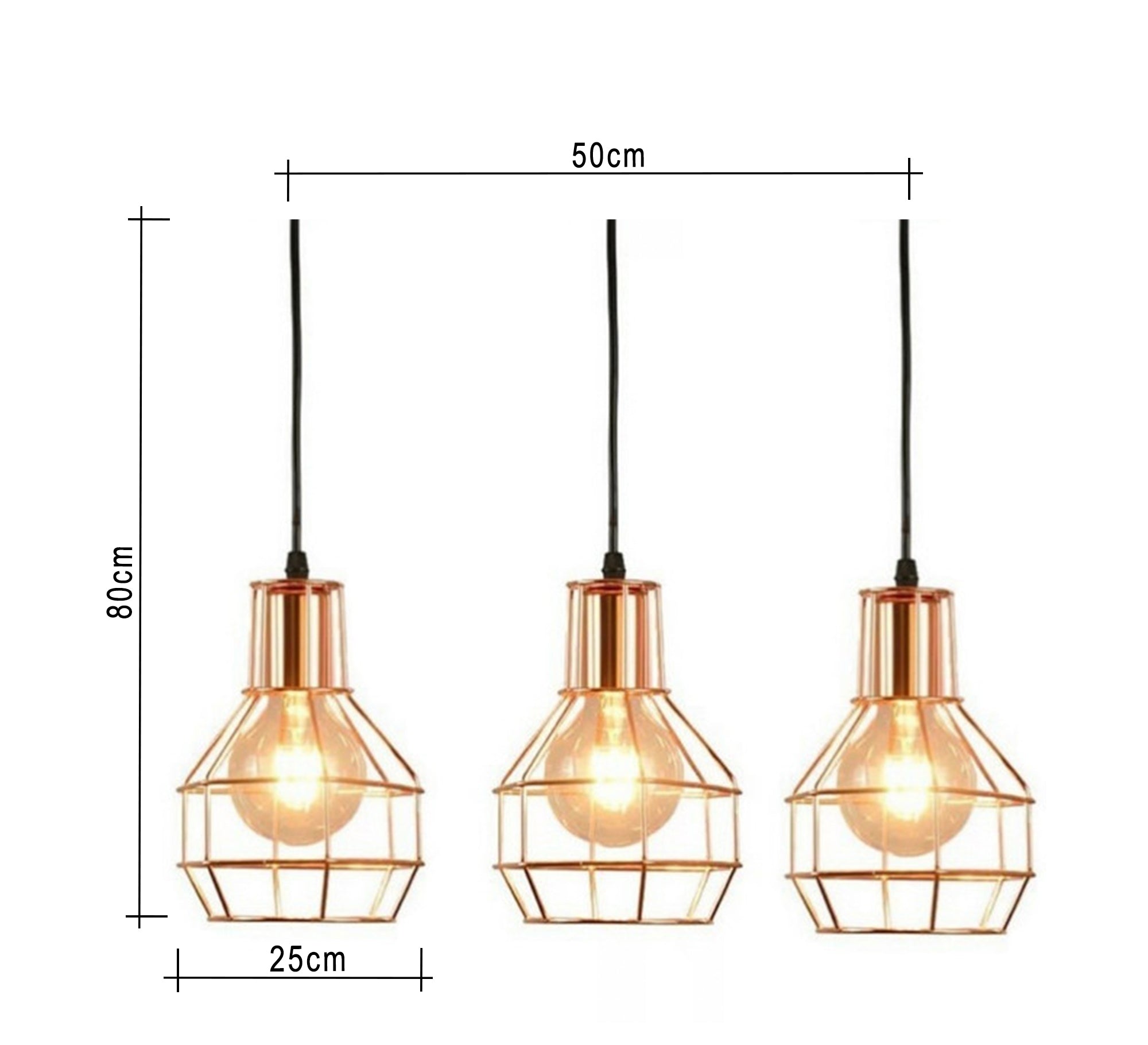 Modern Chandelier with Three Gold Metal Cages Hanging at Equal Heights - Vitrine Furniture - Lighting