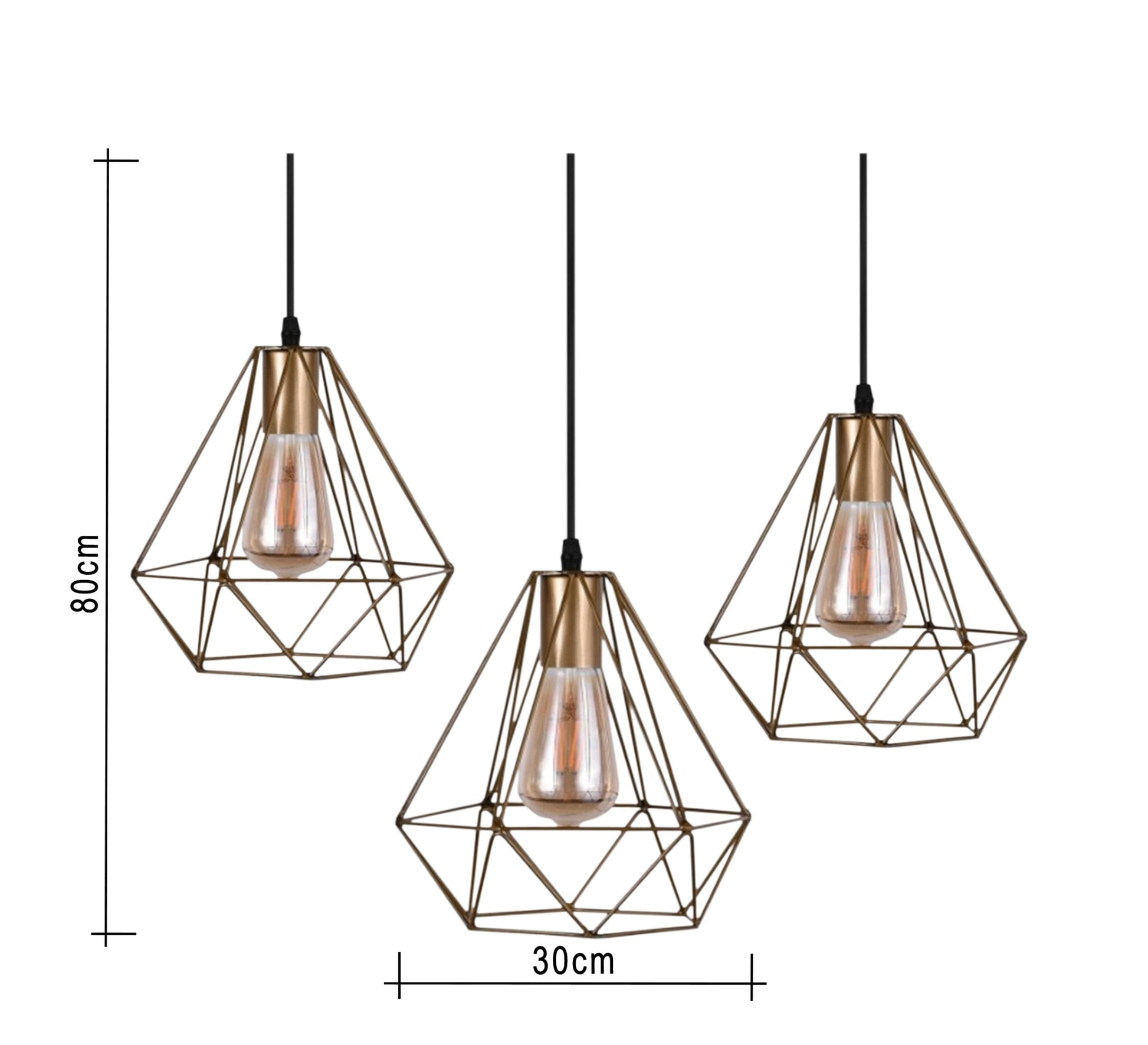 Modern Chandelier with Three Gold Metal Cages - Vitrine Furniture - Lighting