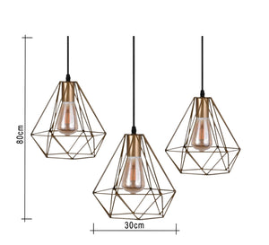 Modern Chandelier with Three Gold Metal Cages - Vitrine Furniture - Lighting