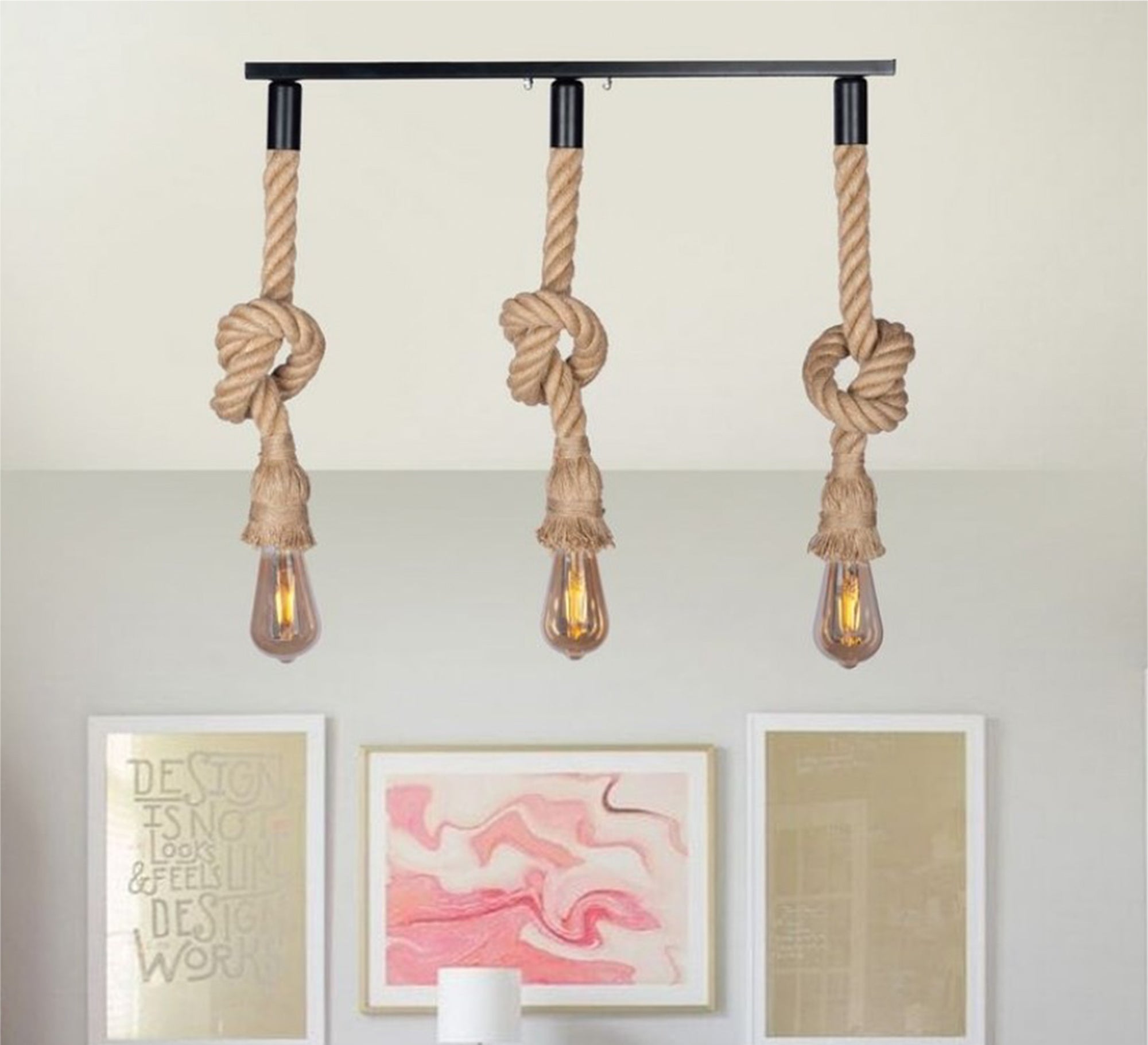 Modern Chandelier with Three Hanging Light Fixtures Suspended by Cables - Vitrine Furniture - Lighting