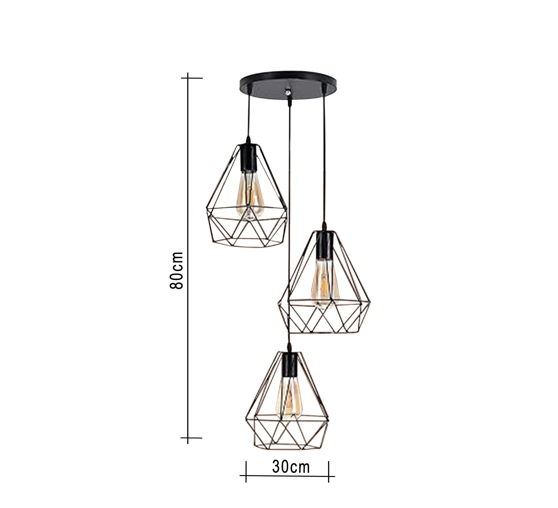 Modern Chandelier with Three Metal Cages Hanging at Different Heights - Vitrine Furniture - Lighting