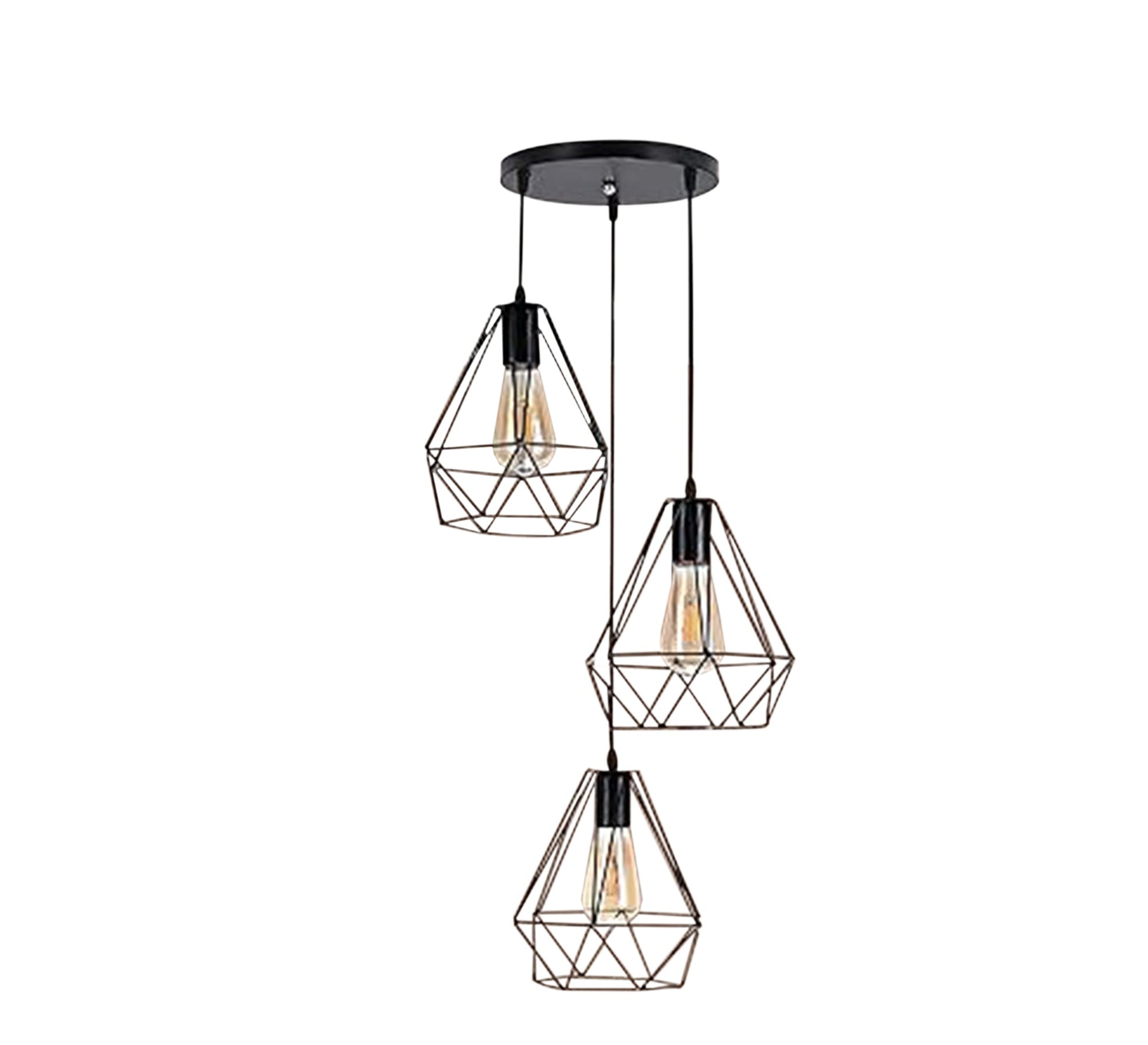 Modern Chandelier with Three Metal Cages Hanging at Different Heights - Vitrine Furniture - Lighting
