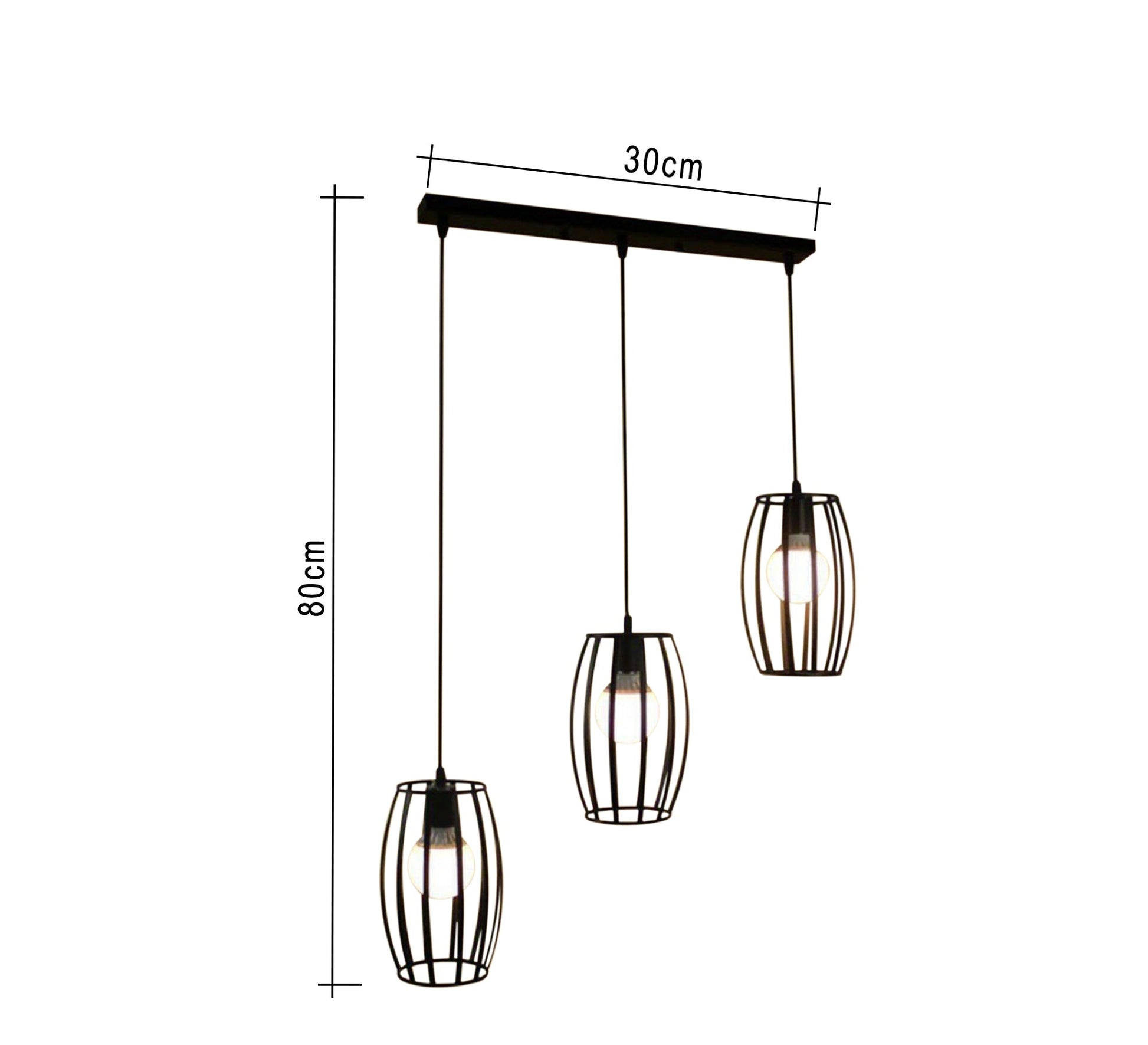 Modern Chandelier with Three Oval Cages Hanging at Different Heights - Vitrine Furniture - Lighting