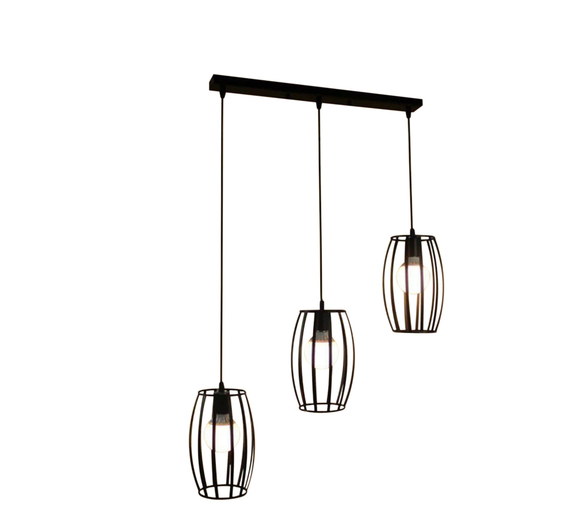 Modern Chandelier with Three Oval Cages Hanging at Different Heights - Vitrine Furniture - Lighting