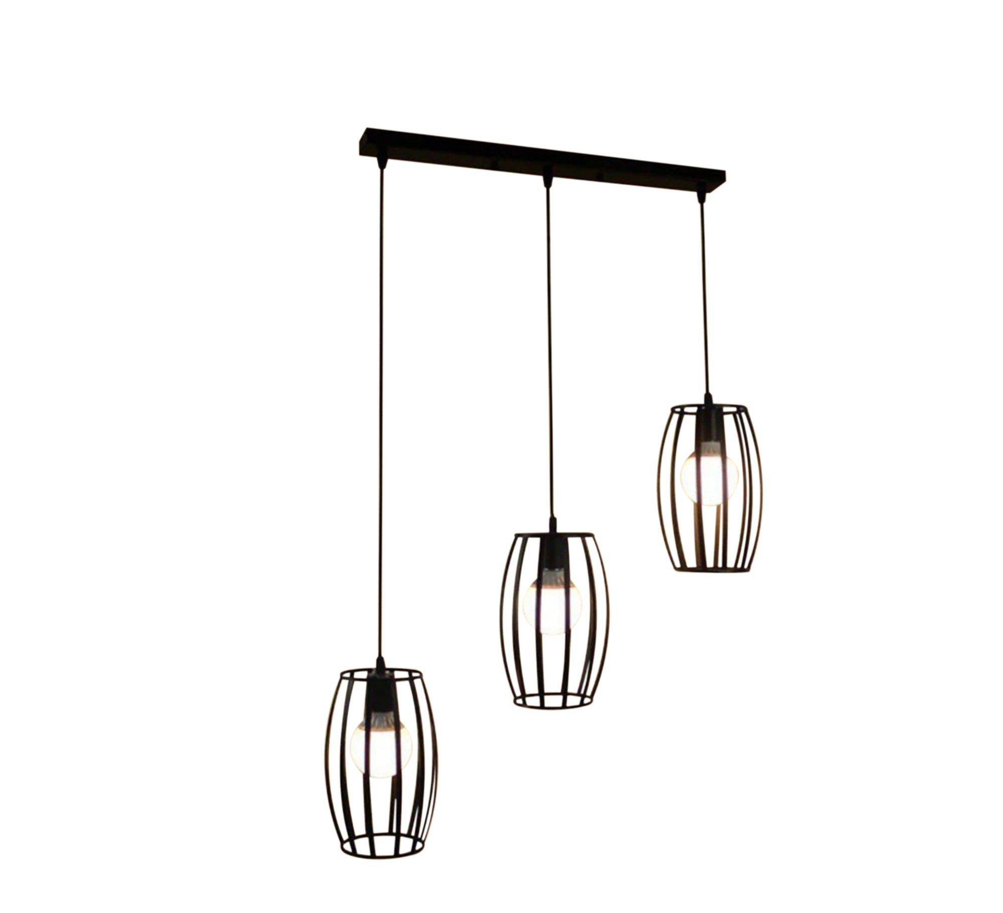 Modern Chandelier with Three Oval Cages Hanging at Different Heights - Vitrine Furniture - Lighting