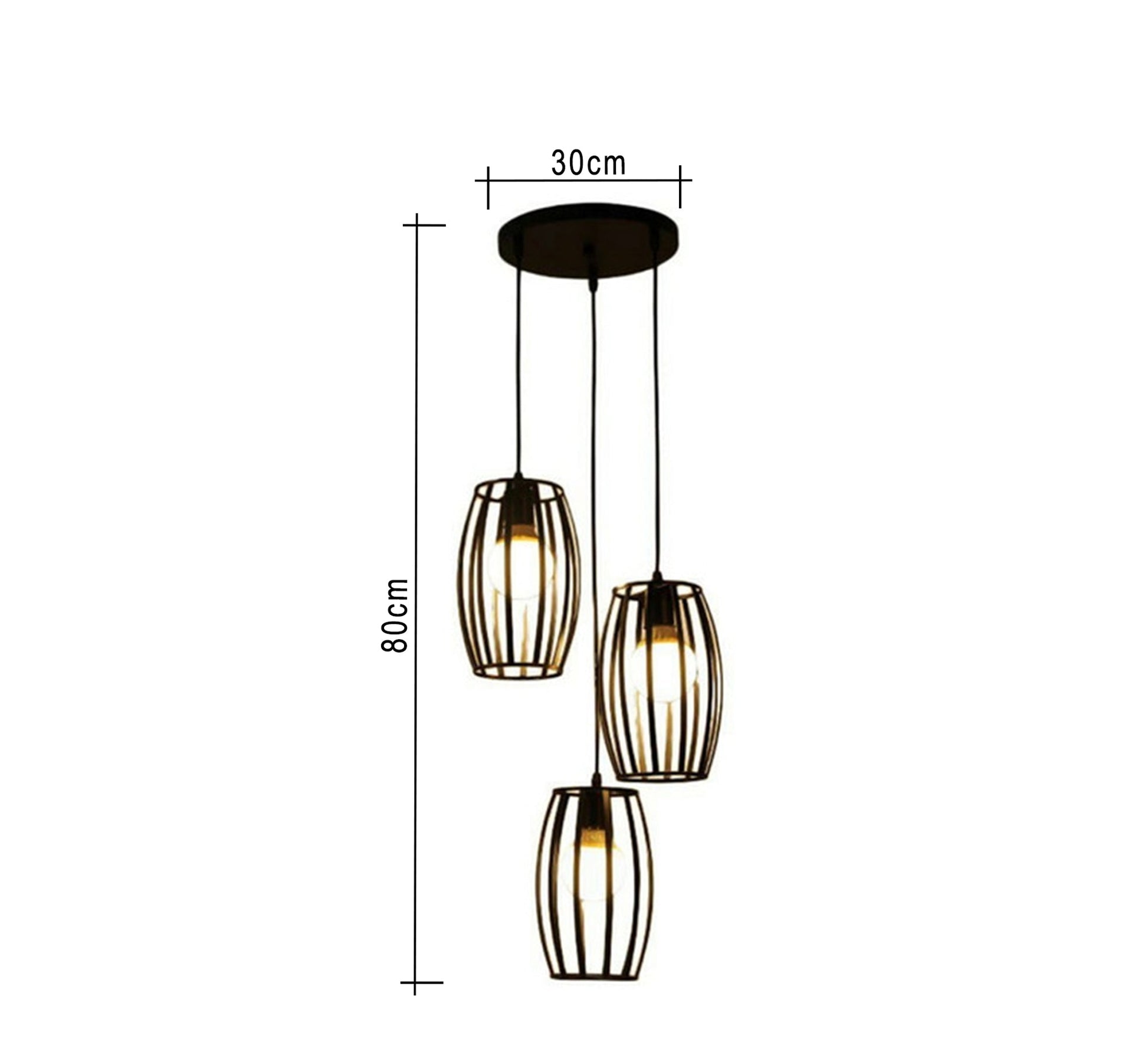 Modern Chandelier with Three Oval Metal Cages Hanging at Different Heights - Vitrine Furniture - Lighting