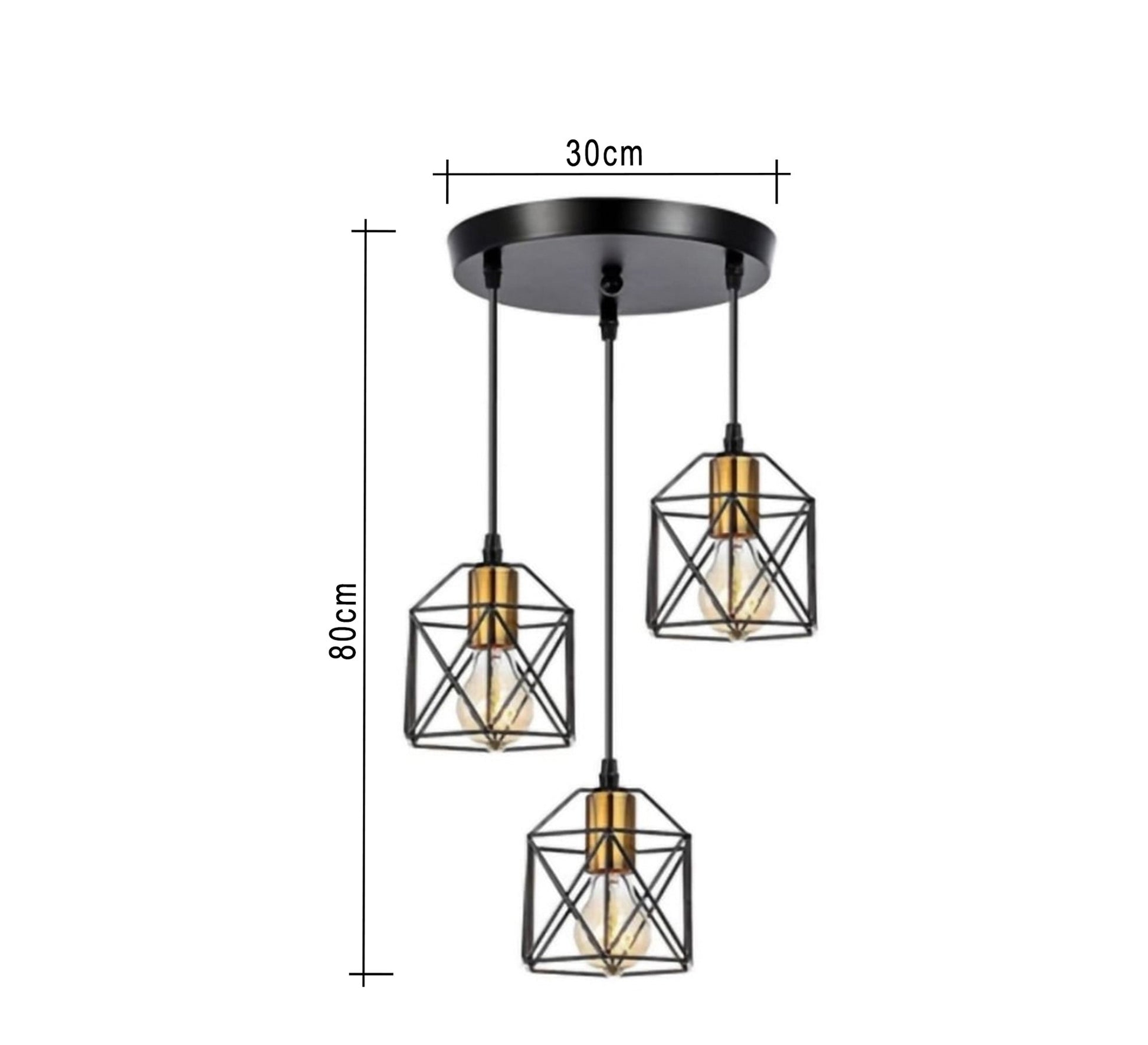 Modern Chandelier with Three Square Metal Cages Hanging at Different Heights - Vitrine Furniture - Lighting