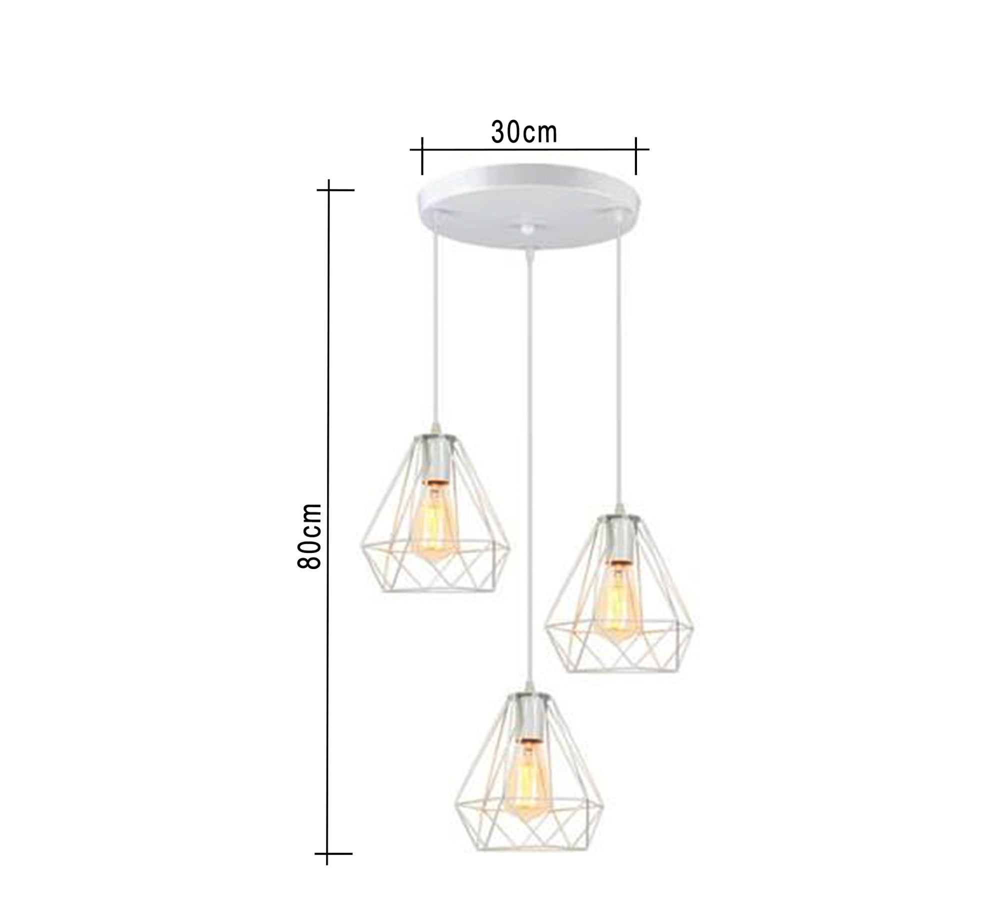 Modern Chandelier with Three White Metal Cages Hanging at Different Heights - Vitrine Furniture - Lighting