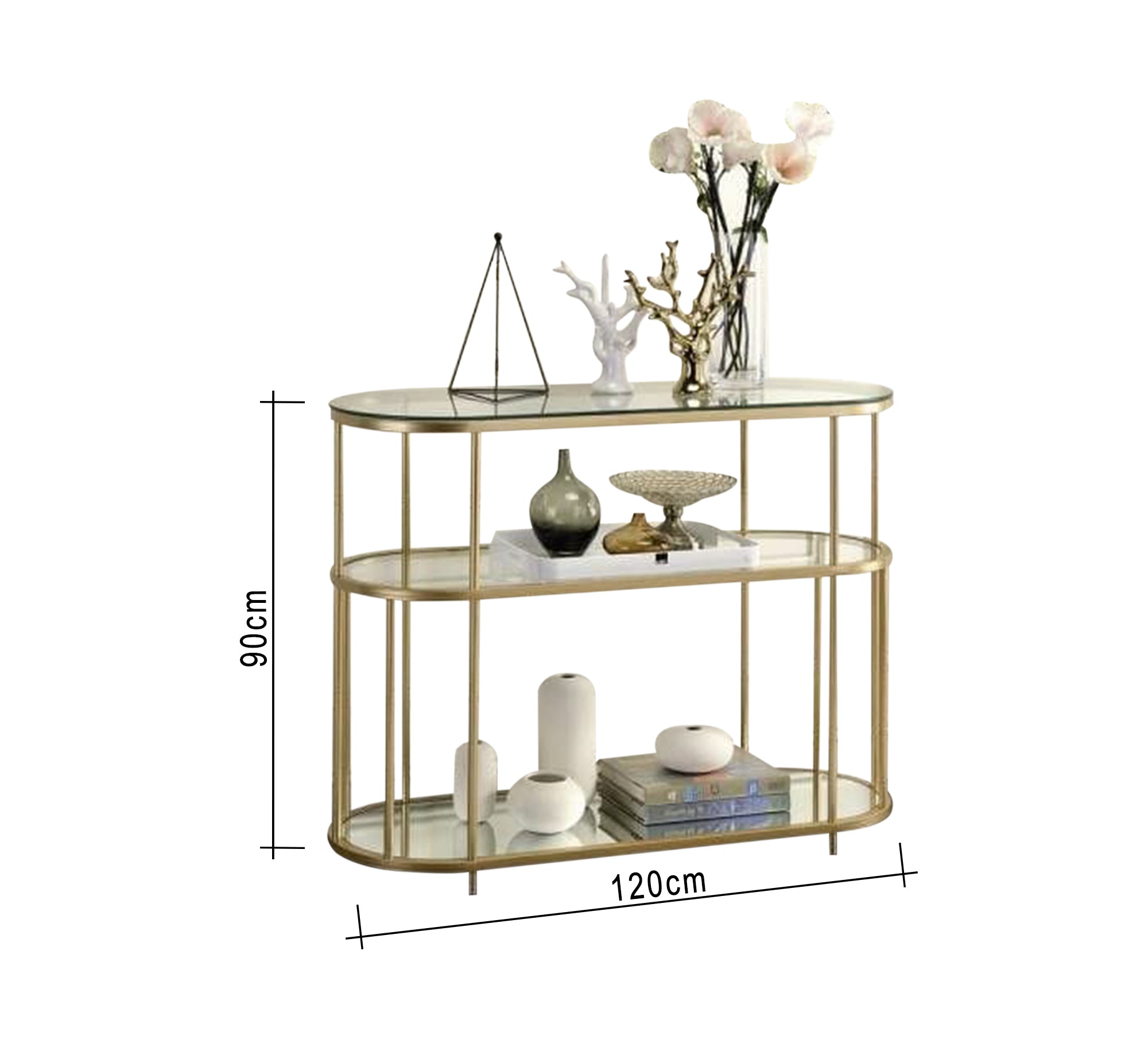 Modern console in gold color and glass shelves - Vitrine Furniture - Furniture
