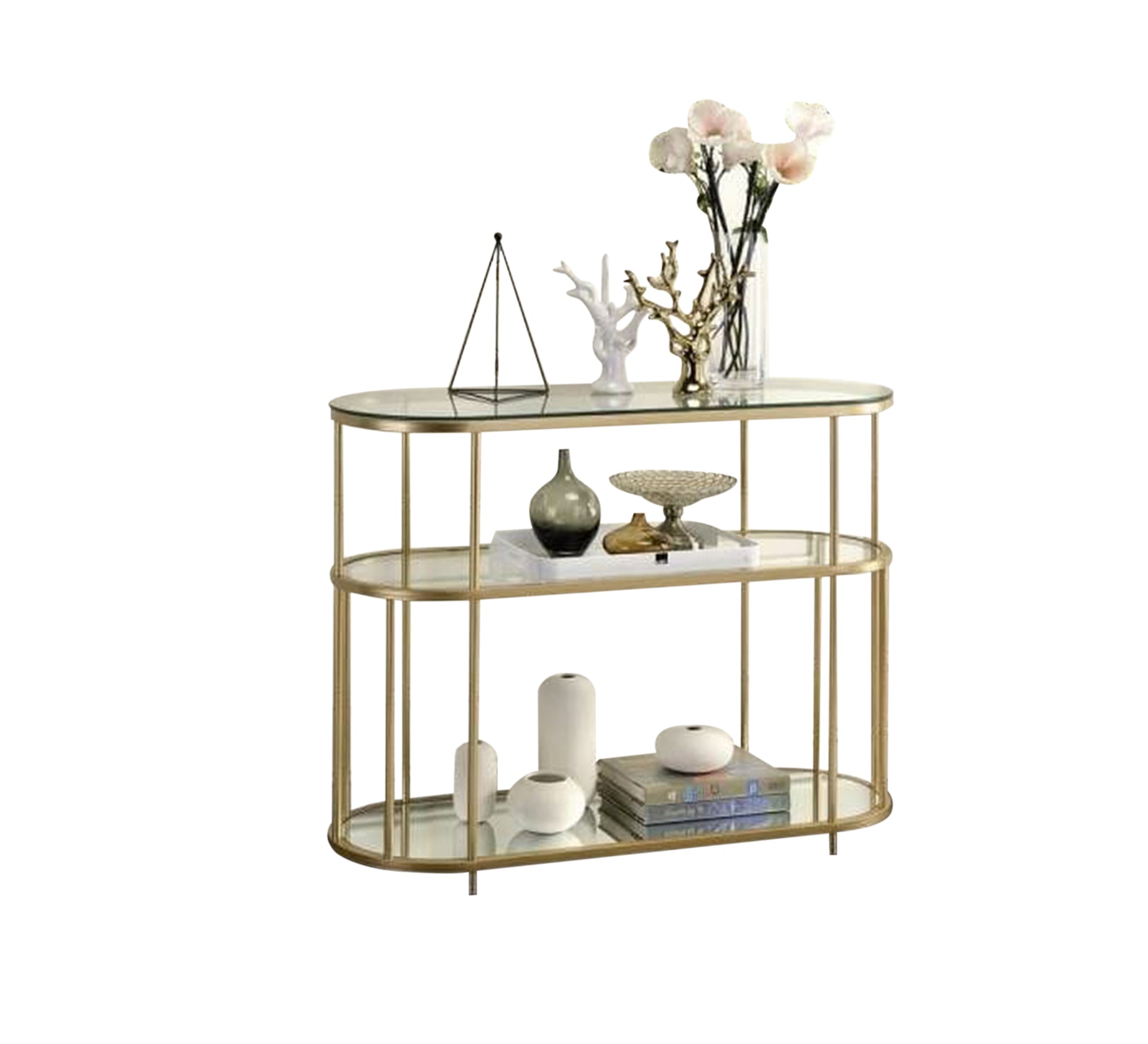 Modern console in gold color and glass shelves - Vitrine Furniture - Furniture