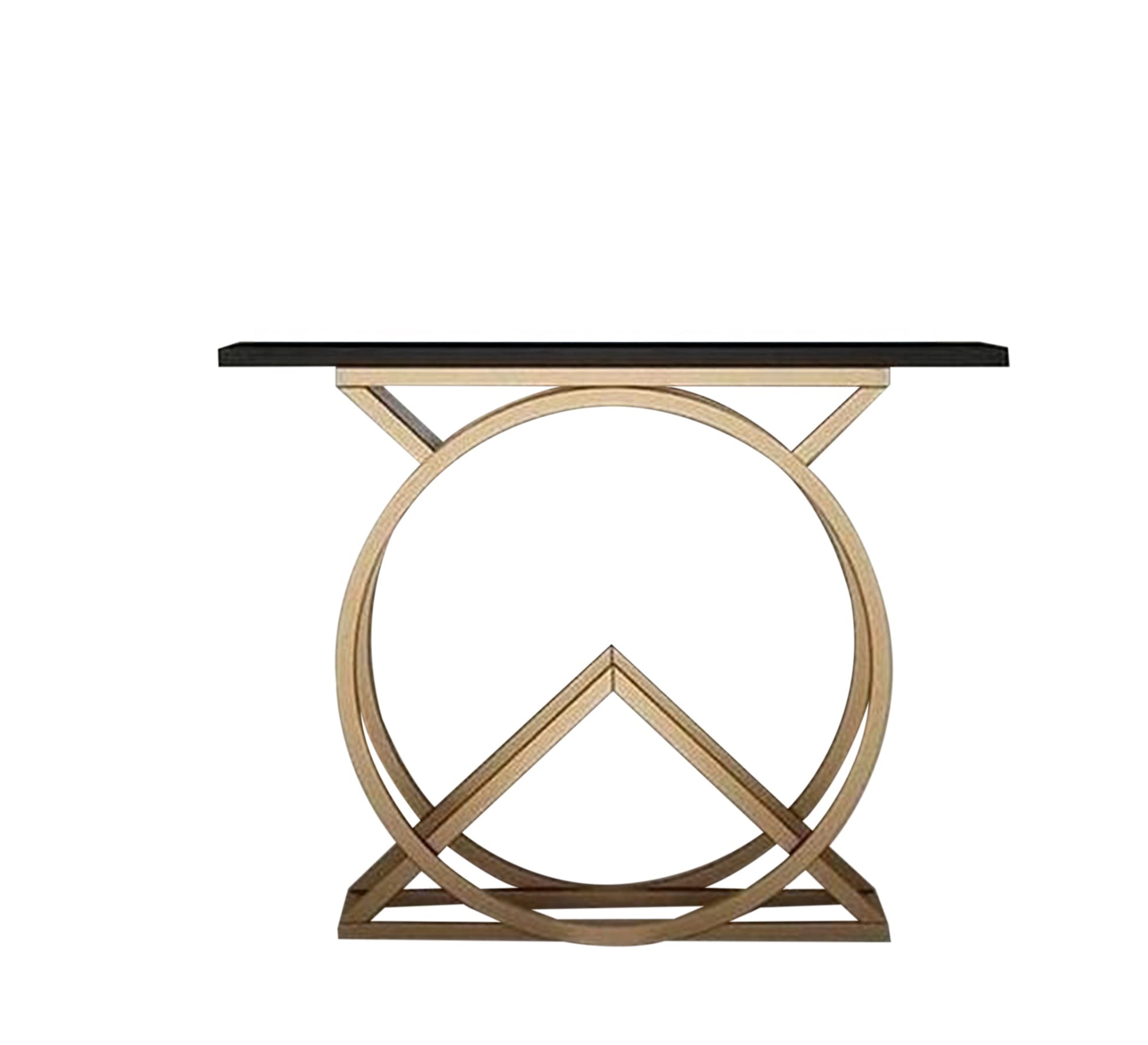 Modern console with a gold base and a wooden top - Vitrine Furniture - Furniture