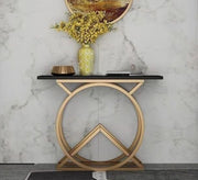 Modern console with a gold base and a wooden top - Vitrine Furniture - Furniture