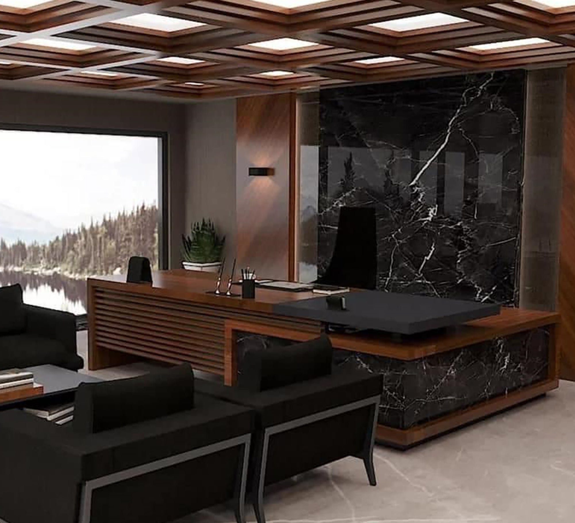 Modern corner desk with a ribbed front panel - Vitrine Furniture - Furniture
