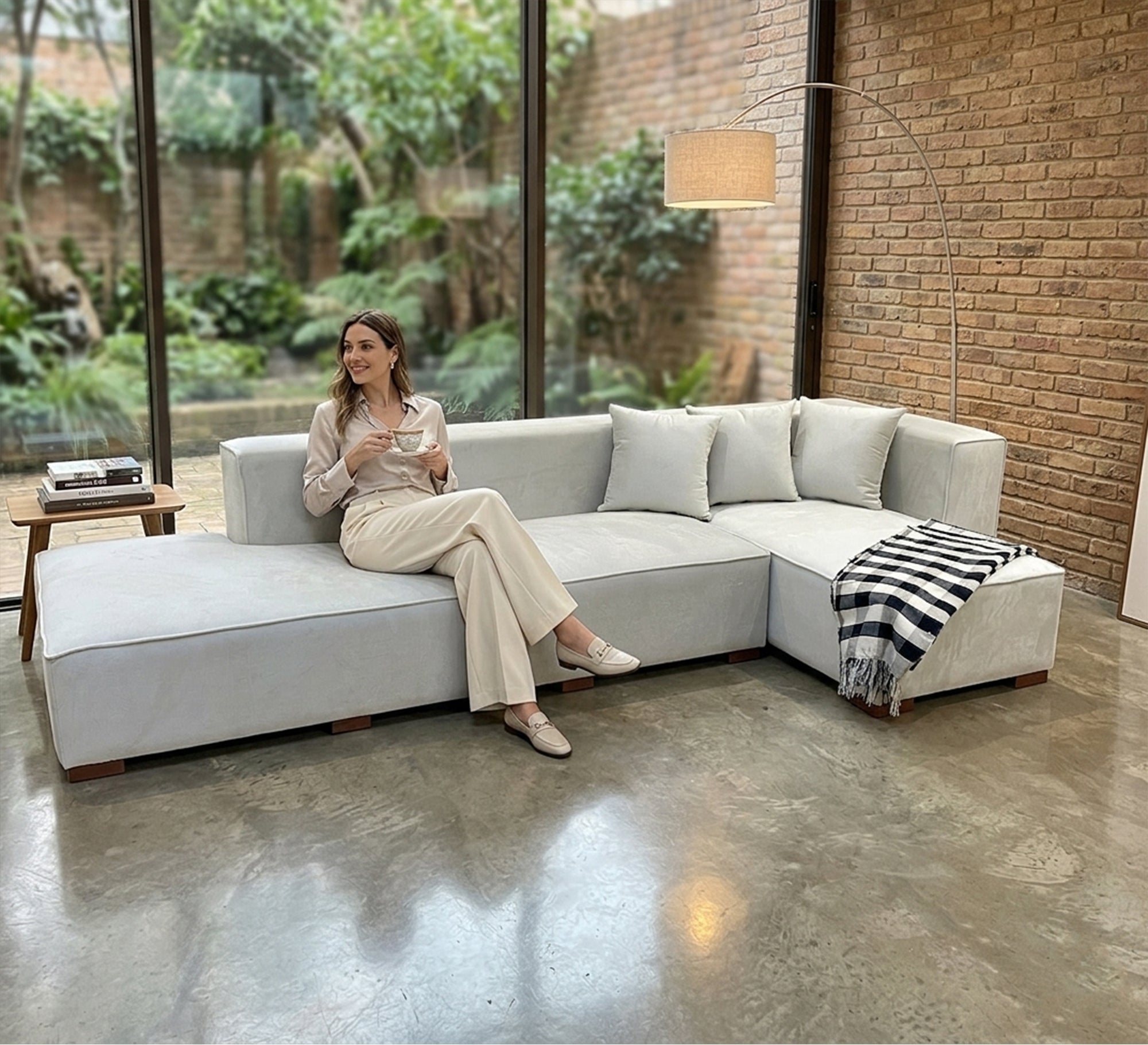 Modern corner in beige - Vitrine Furniture - L - shape sofa set
