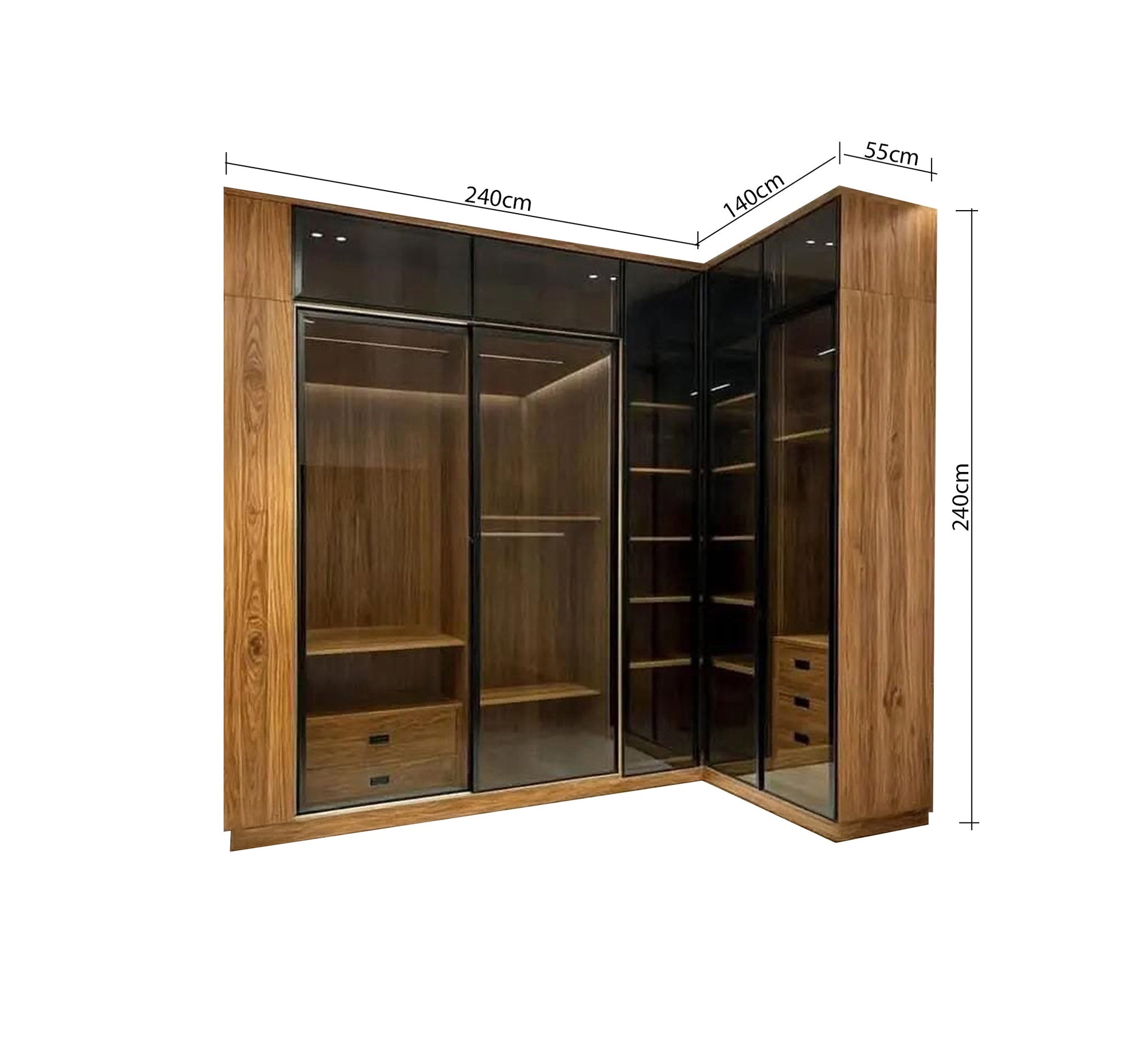 Modern corner wardrobe with wood and glass - Vitrine Furniture - Furniture