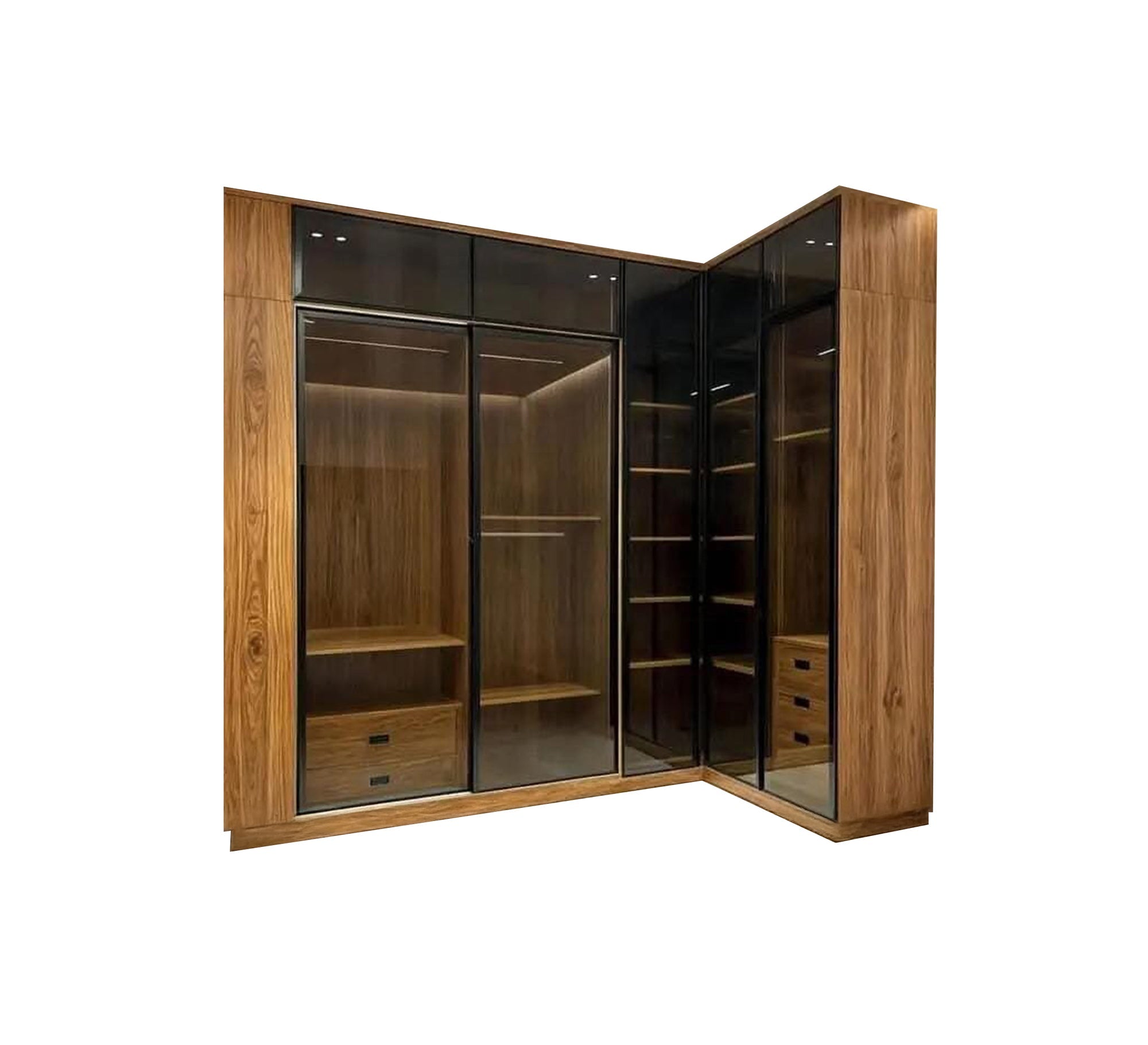 Modern corner wardrobe with wood and glass - Vitrine Furniture - Furniture