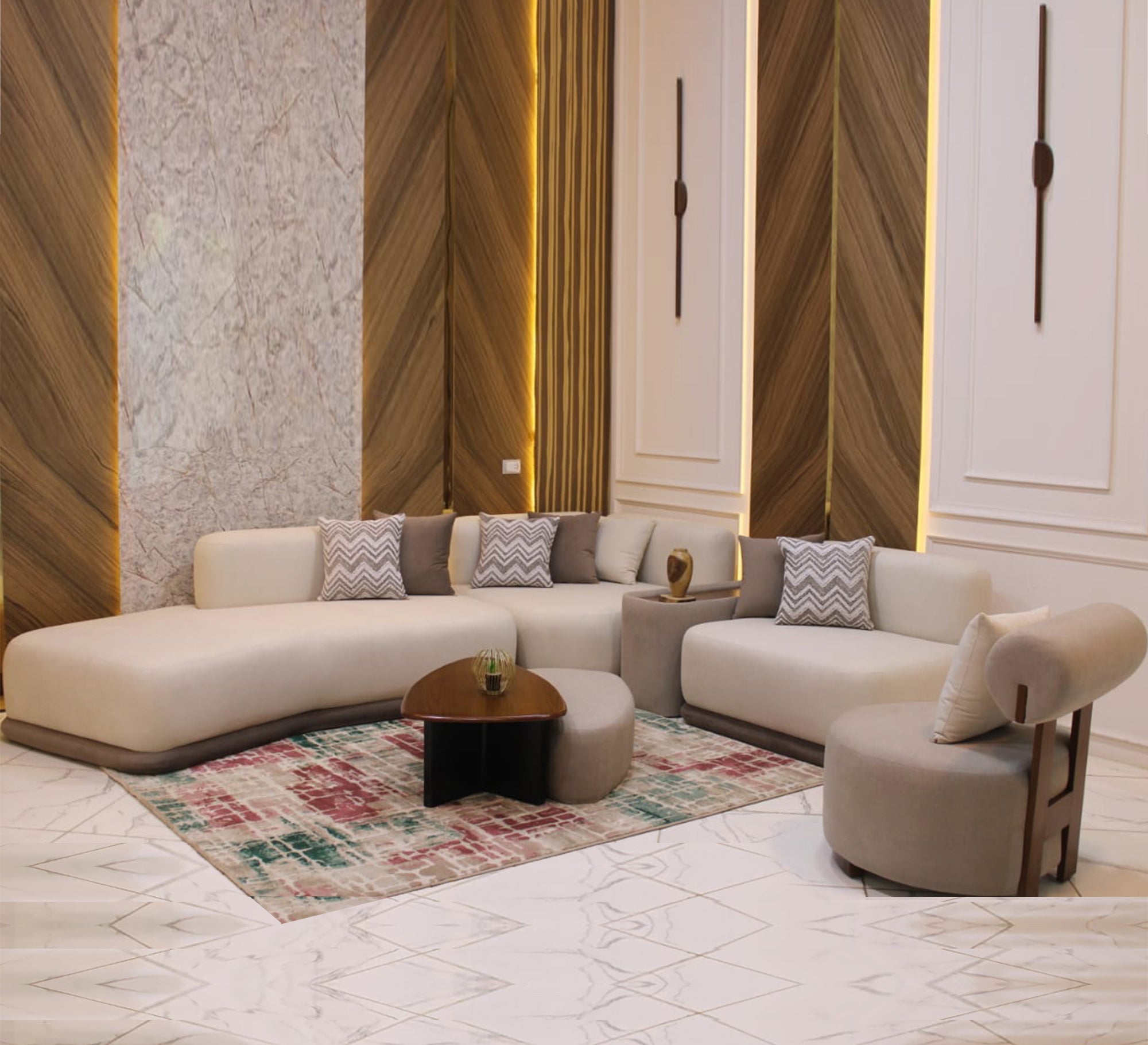 Modern curved corner in beige - Vitrine Furniture - Furniture