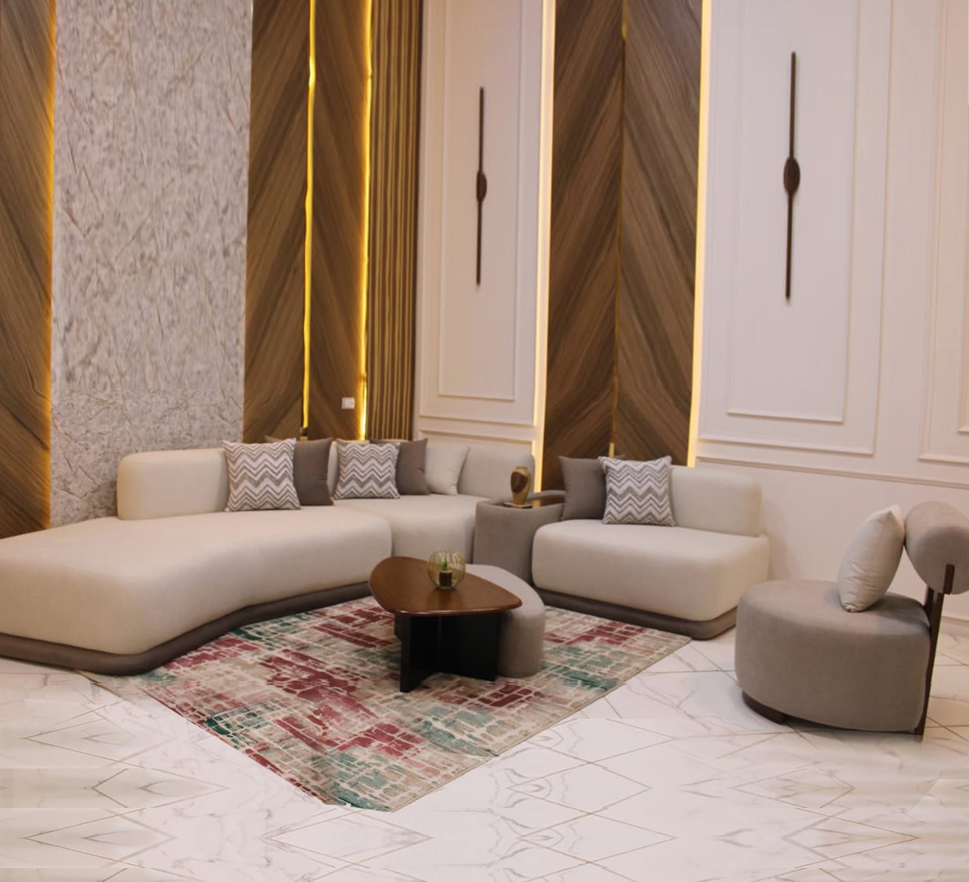 Modern curved corner in beige - Vitrine Furniture - Furniture