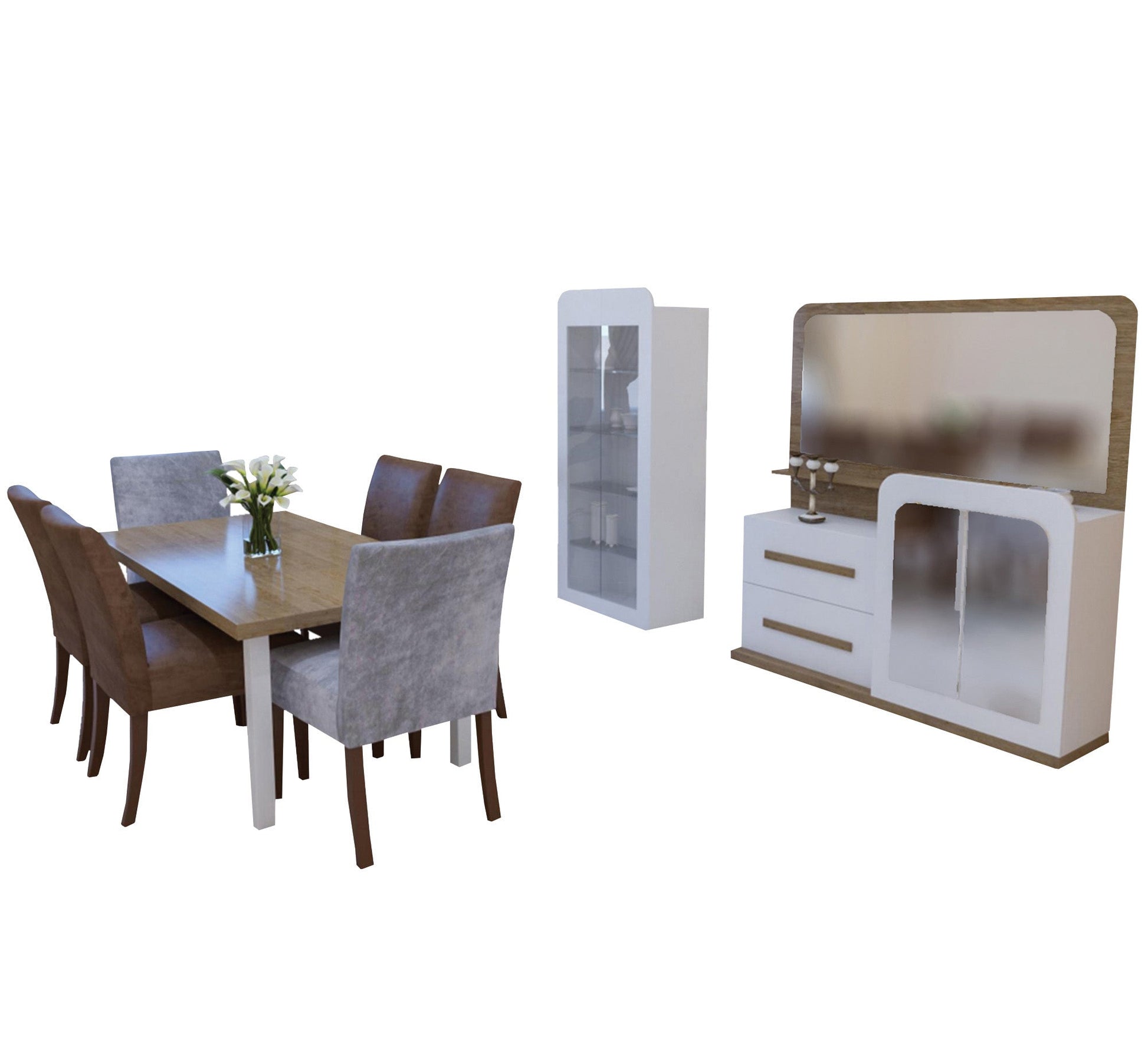 Modern dining room in gray and brown colors - Vitrine Furniture - Sets