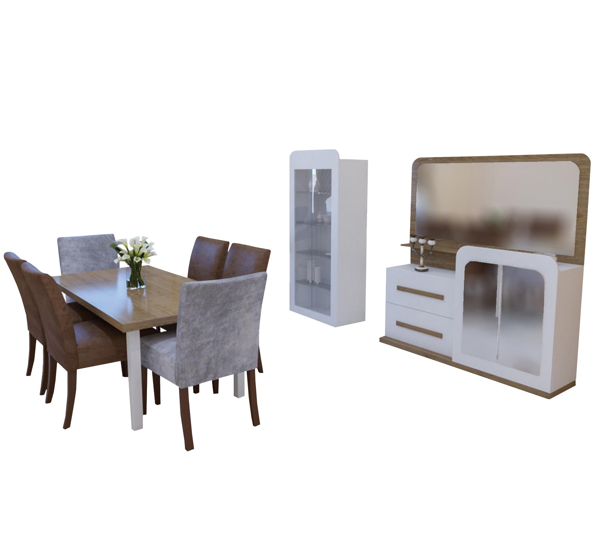 Modern dining room in gray and brown colors - Vitrine Furniture - Sets