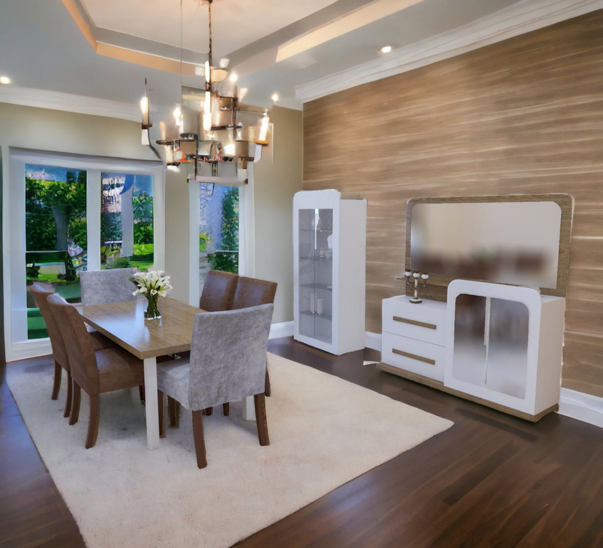 Modern dining room in gray and brown colors - Vitrine Furniture - Sets