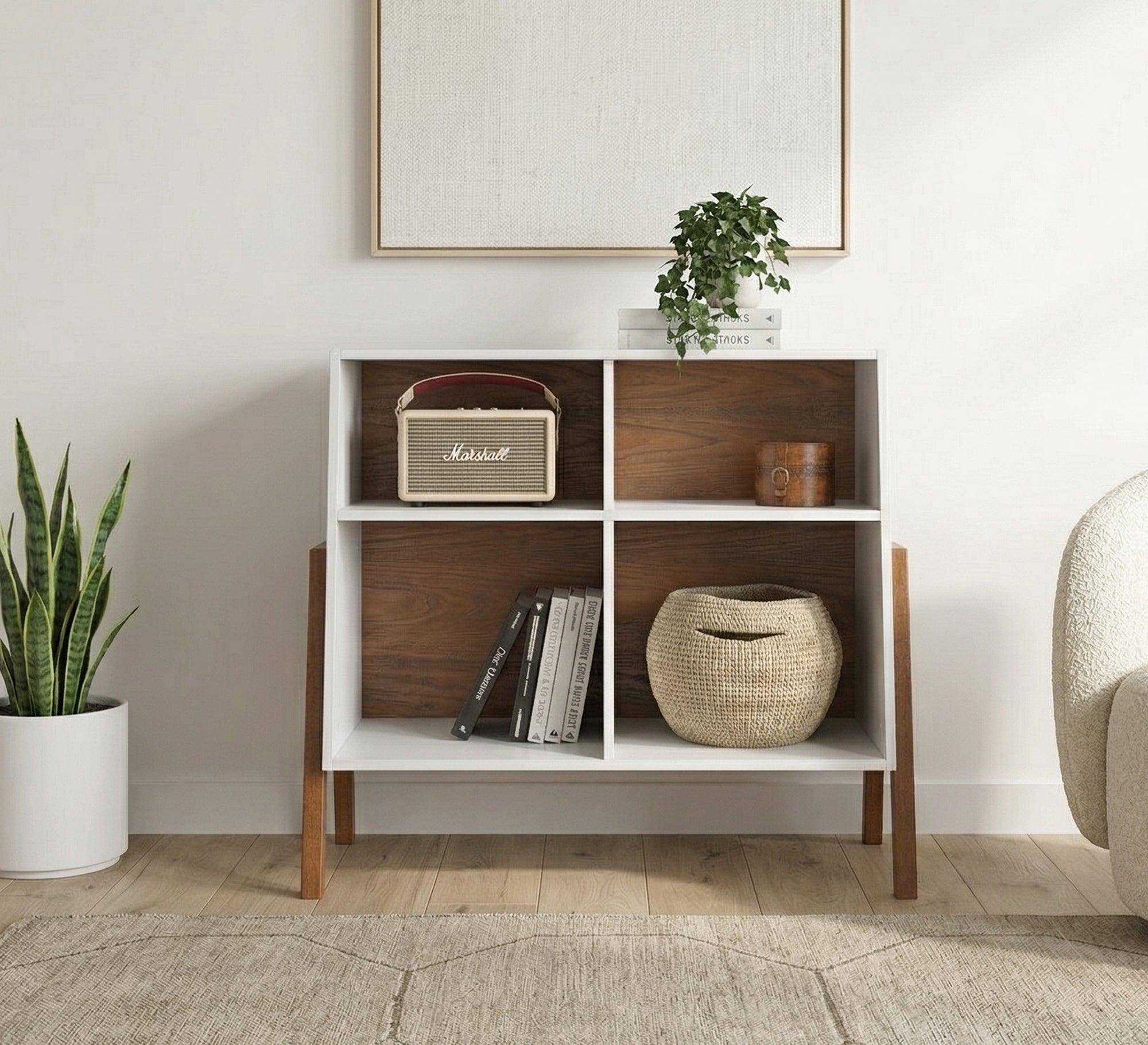 Modern display cabinet with slanted wooden legs - Vitrine Furniture - Office Bookcases