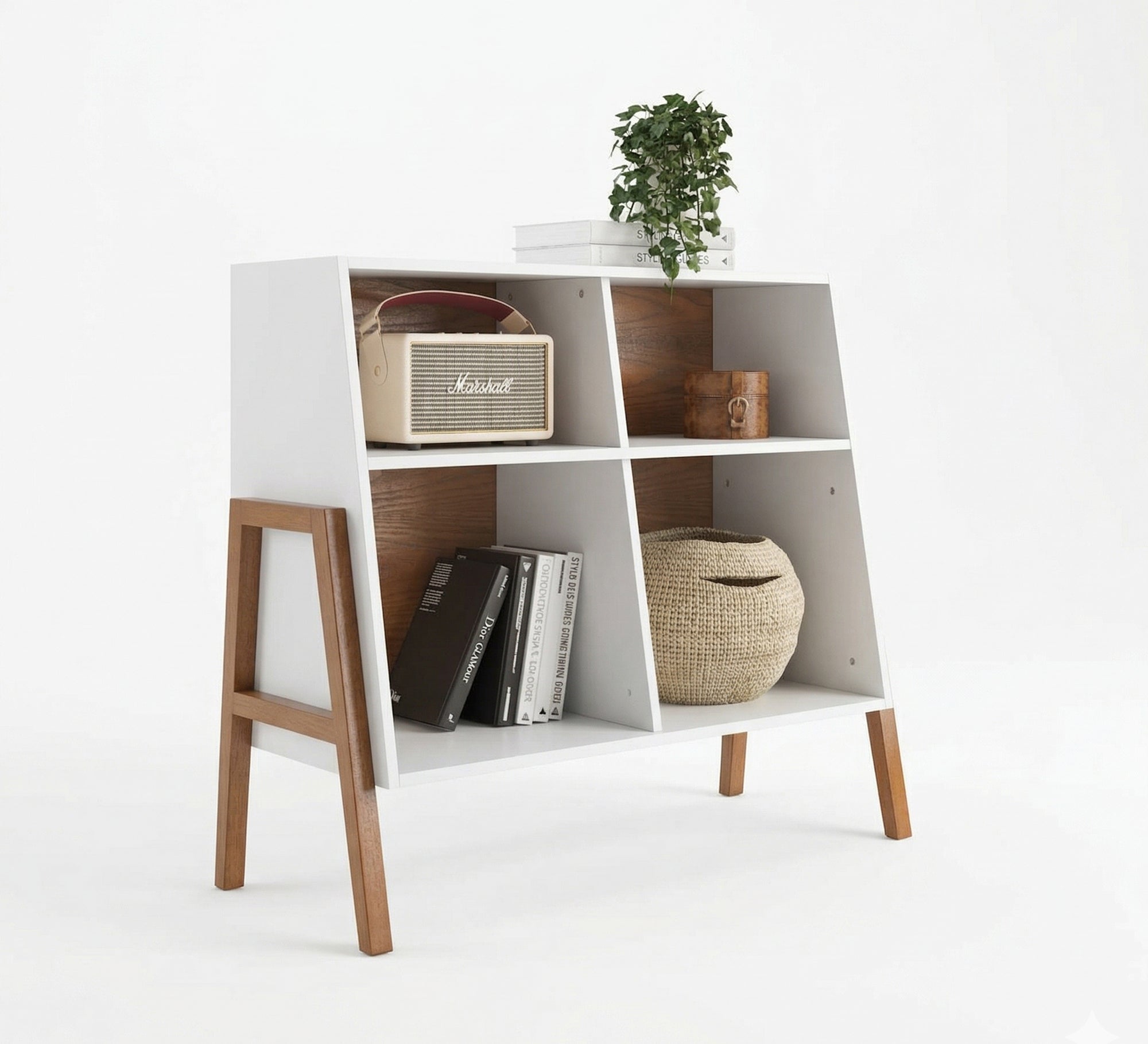 Modern display cabinet with slanted wooden legs - Vitrine Furniture - Office Bookcases